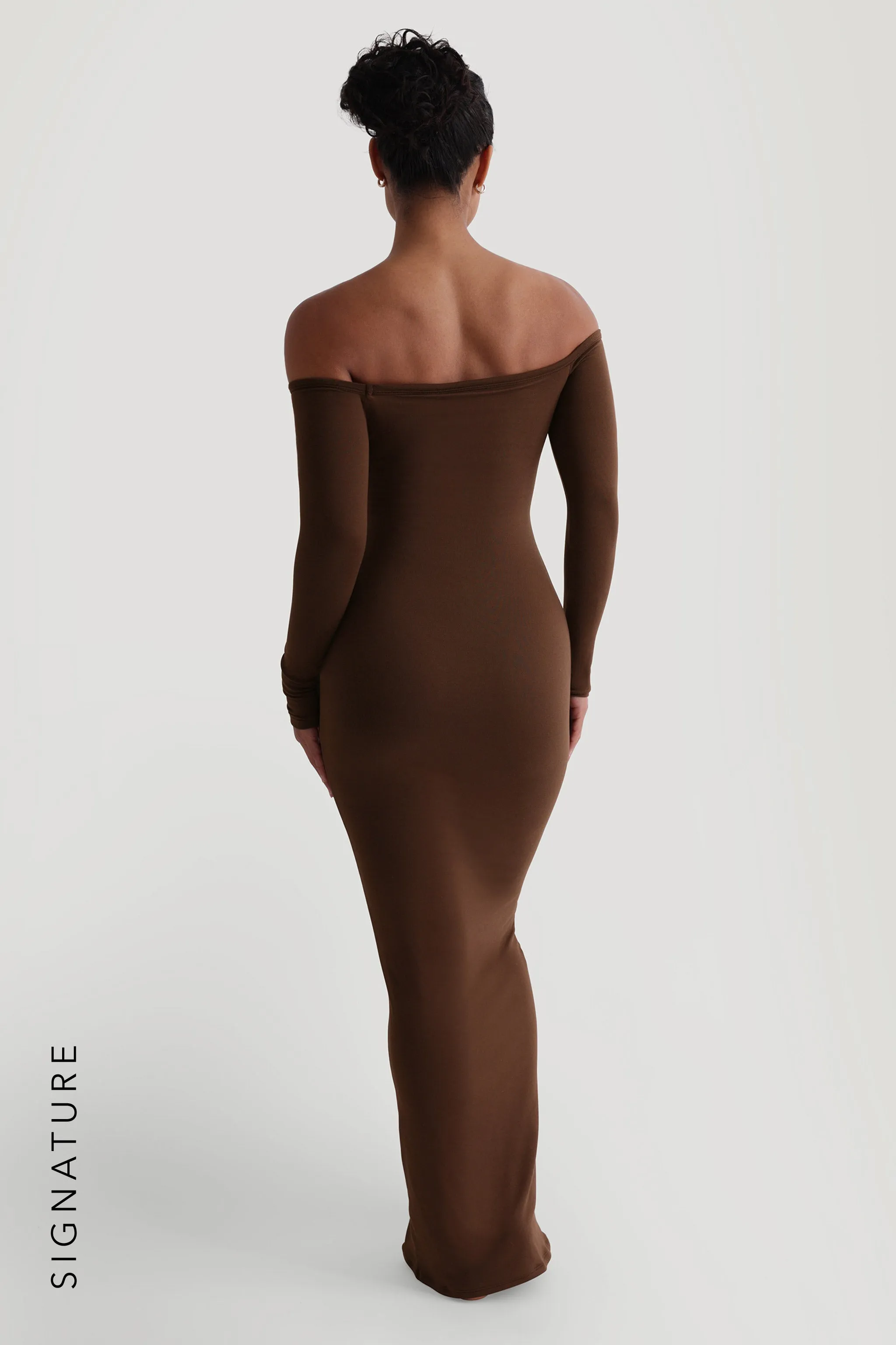 Off The Shoulder Banded Long Sleeve Maxi Dress - Cocoa sold by My outfit online product image thumbnail 4