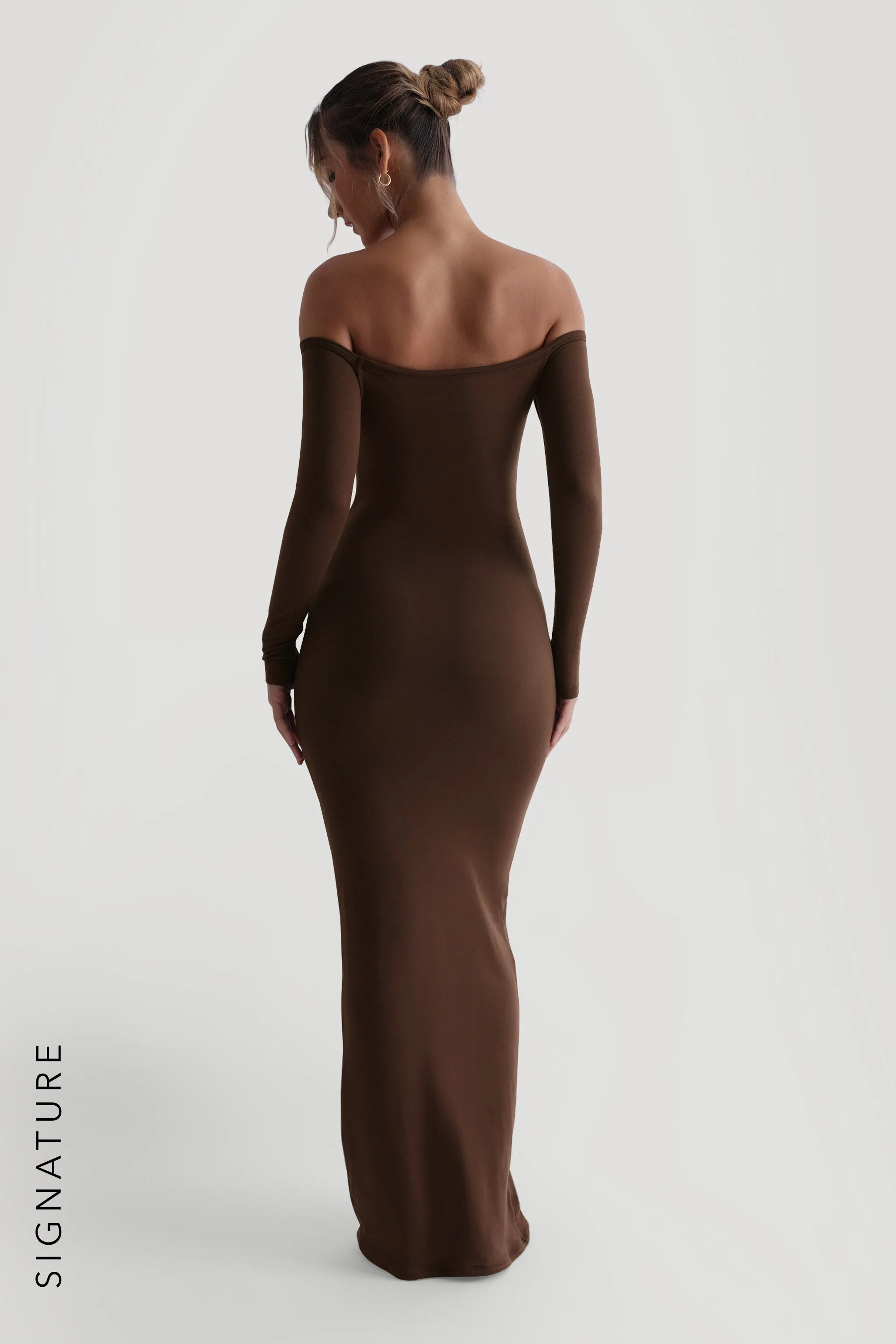 Off The Shoulder Banded Long Sleeve Maxi Dress - Cocoa sold by My outfit online product image thumbnail 2