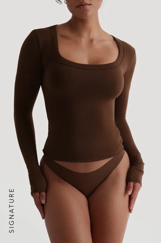 U-Shape Long Sleeve T-Shirt - Cocoa sold by My outfit online