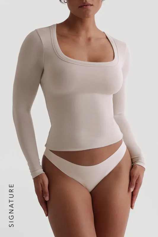 U-Shape Long Sleeve T-Shirt - Light Oat sold by My outfit online