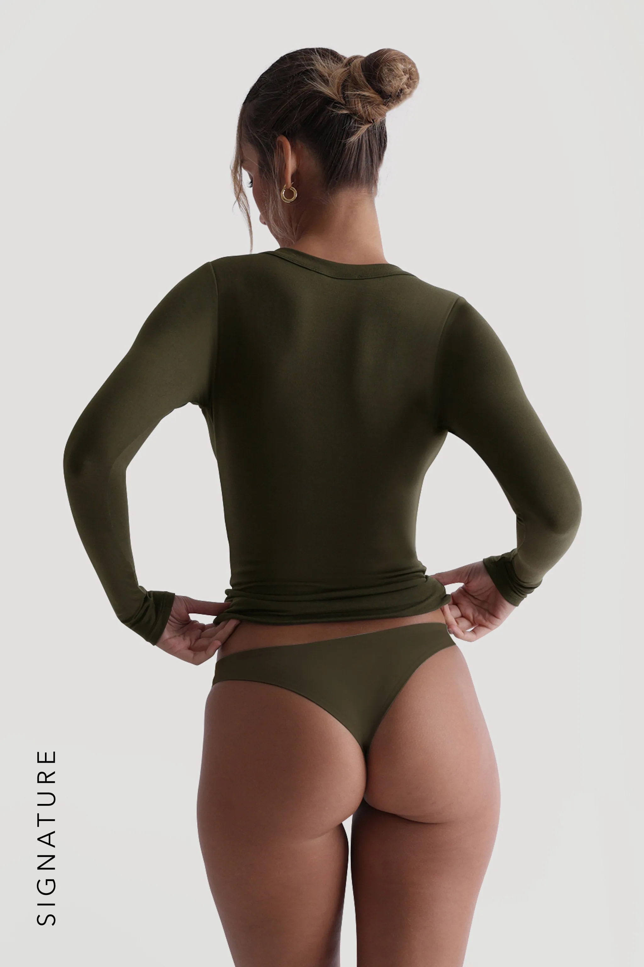 V-Shape Long Sleeve T-Shirt - Deep Olive sold by My outfit online product image thumbnail 2