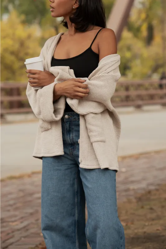 The Ribbed Button Up Cardigan - Oat sold by My outfit online