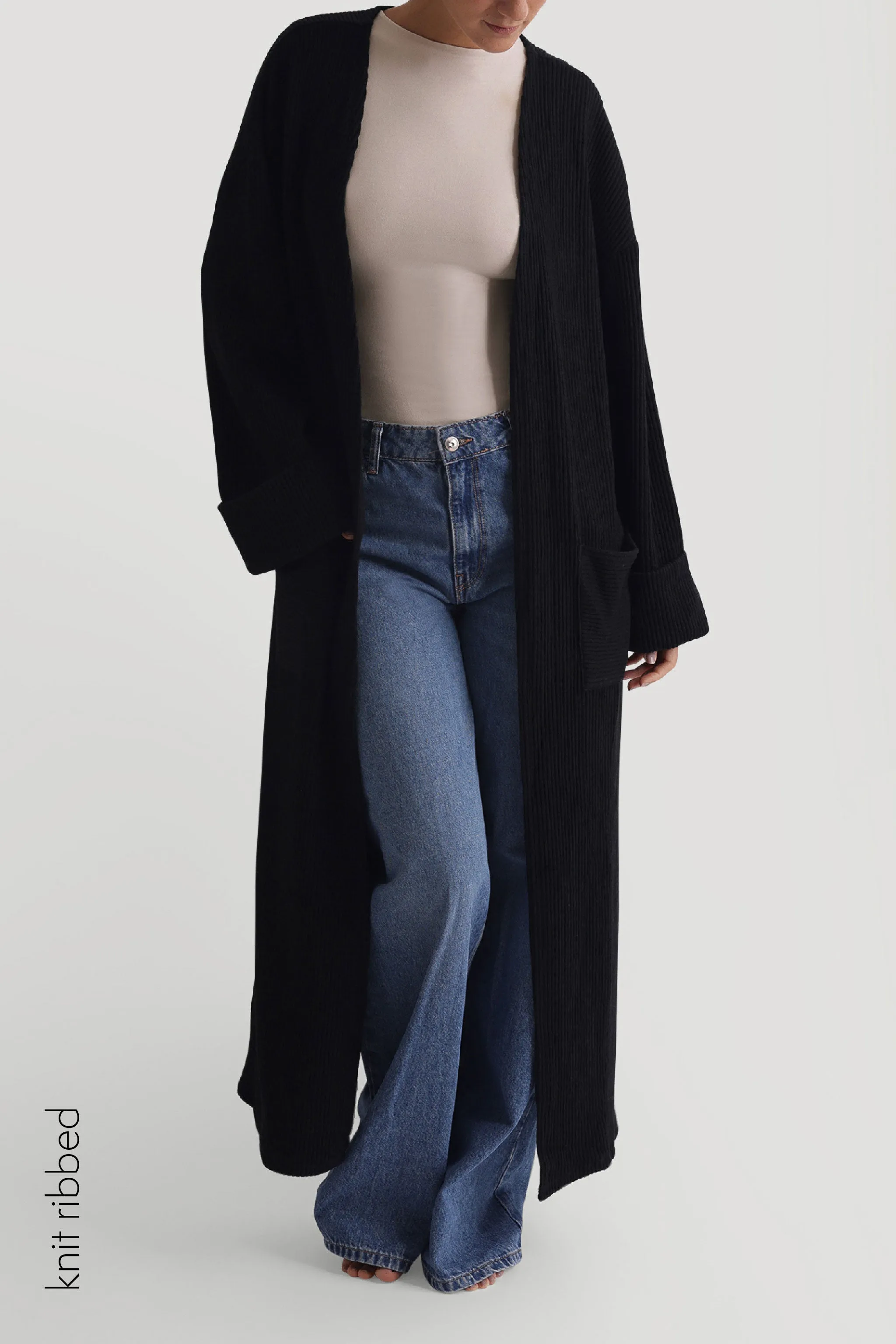 The Ribbed Long Cardigan - Black sold by My outfit online