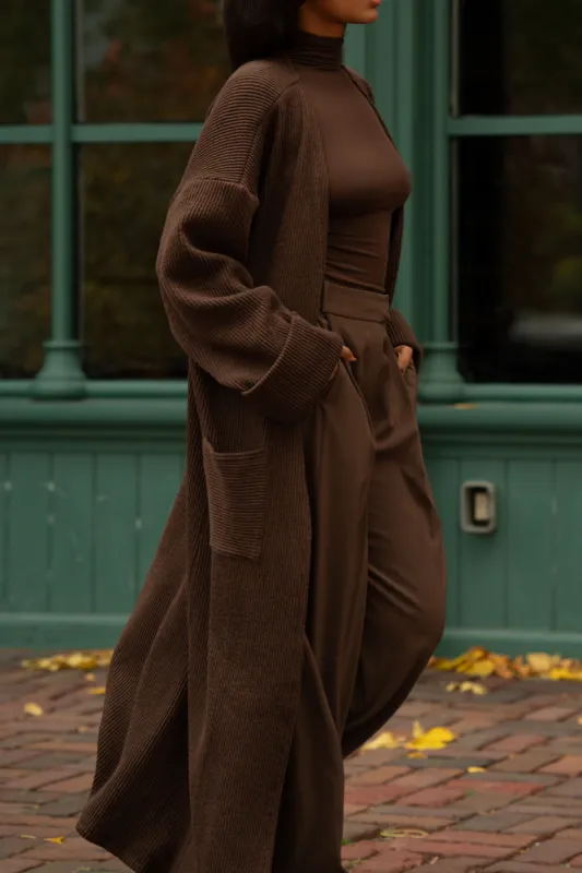 The Ribbed Long Cardigan - Light Brown sold by My outfit online