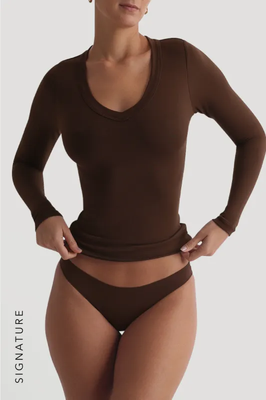 V-Shape Long Sleeve T-Shirt - Cocoa sold by My outfit online