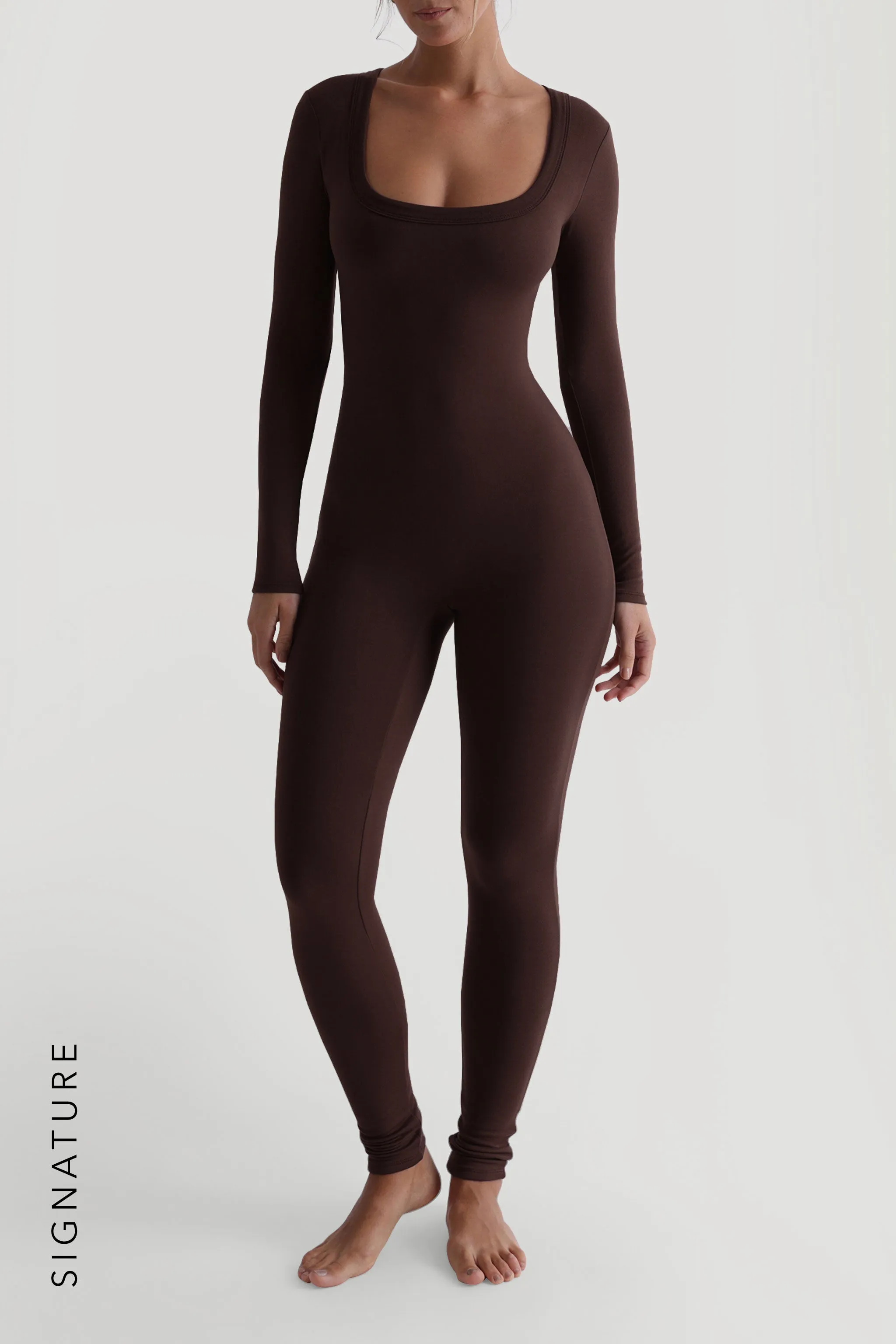 U-Shape Long Sleeve Jumpsuit - Chocolate sold by My outfit online