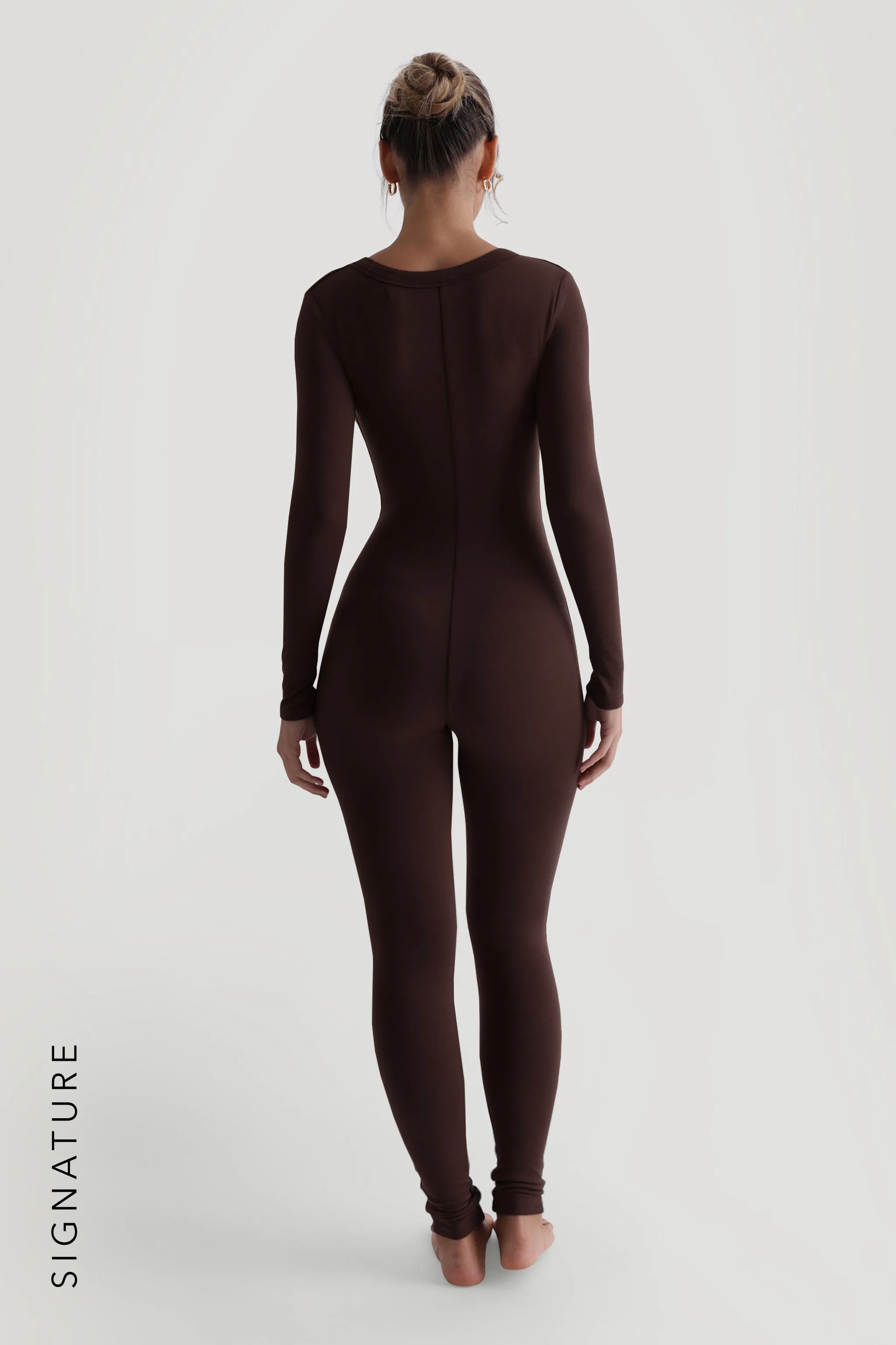 U-Shape Long Sleeve Jumpsuit - Chocolate sold by My outfit online product image thumbnail 2