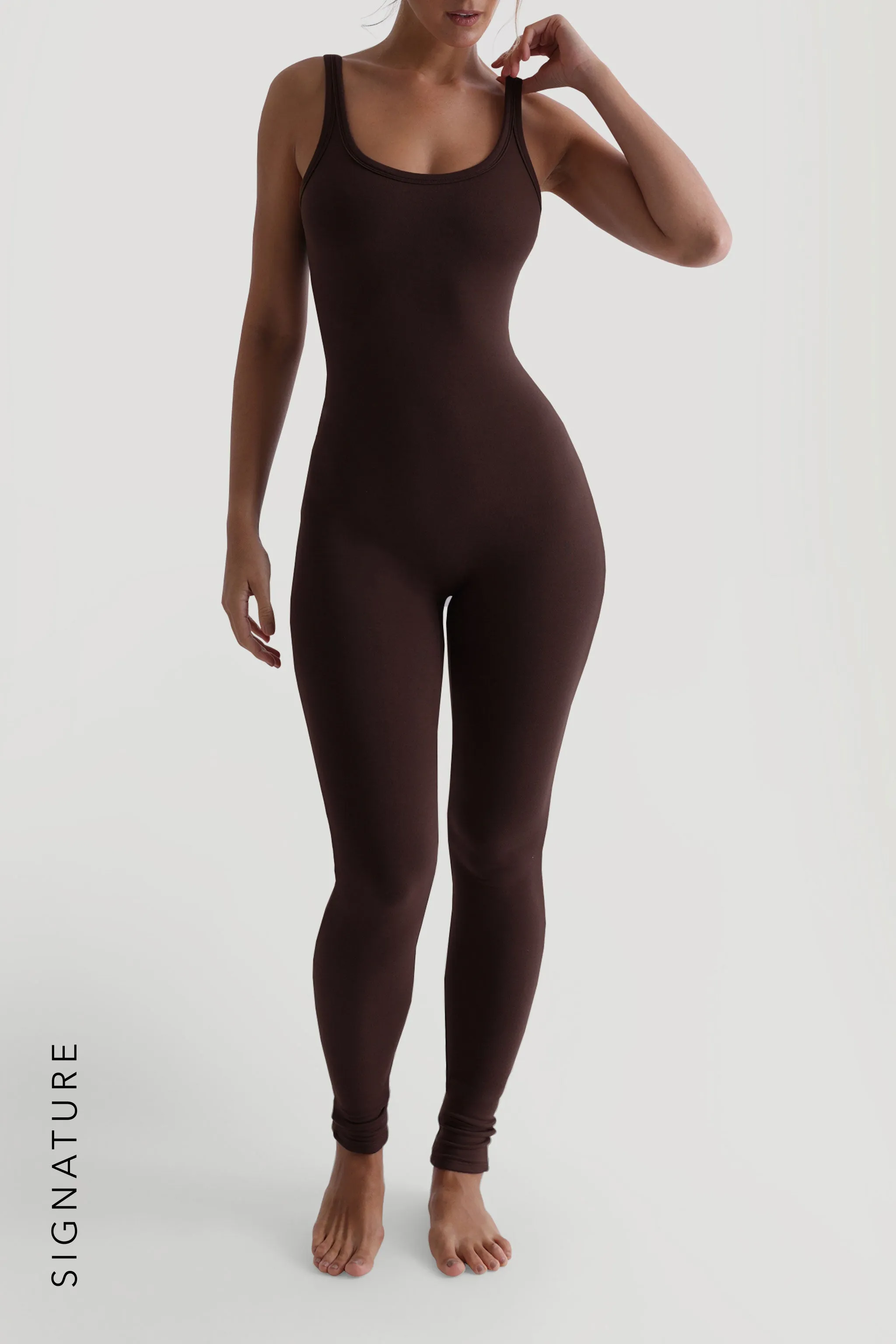 Banded Scoop Neck Jumpsuit - Chocolate sold by My outfit online