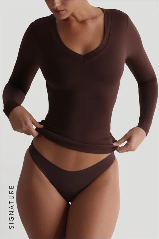 V-Shape Long Sleeve T-Shirt - Chocolate sold by My outfit online