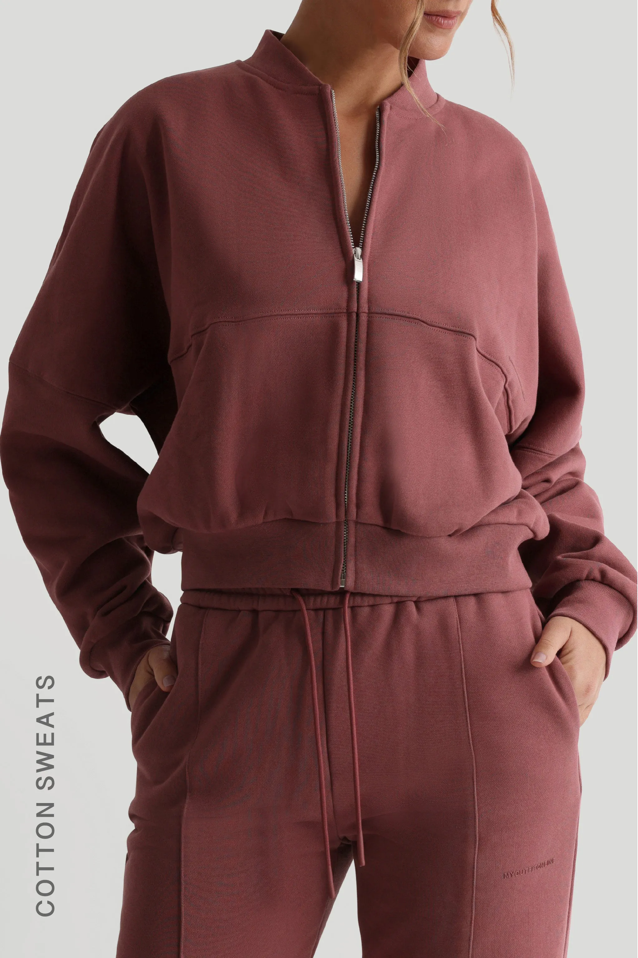 Oversized Bomber Fit Jacket - Vintage Berry sold by My outfit online