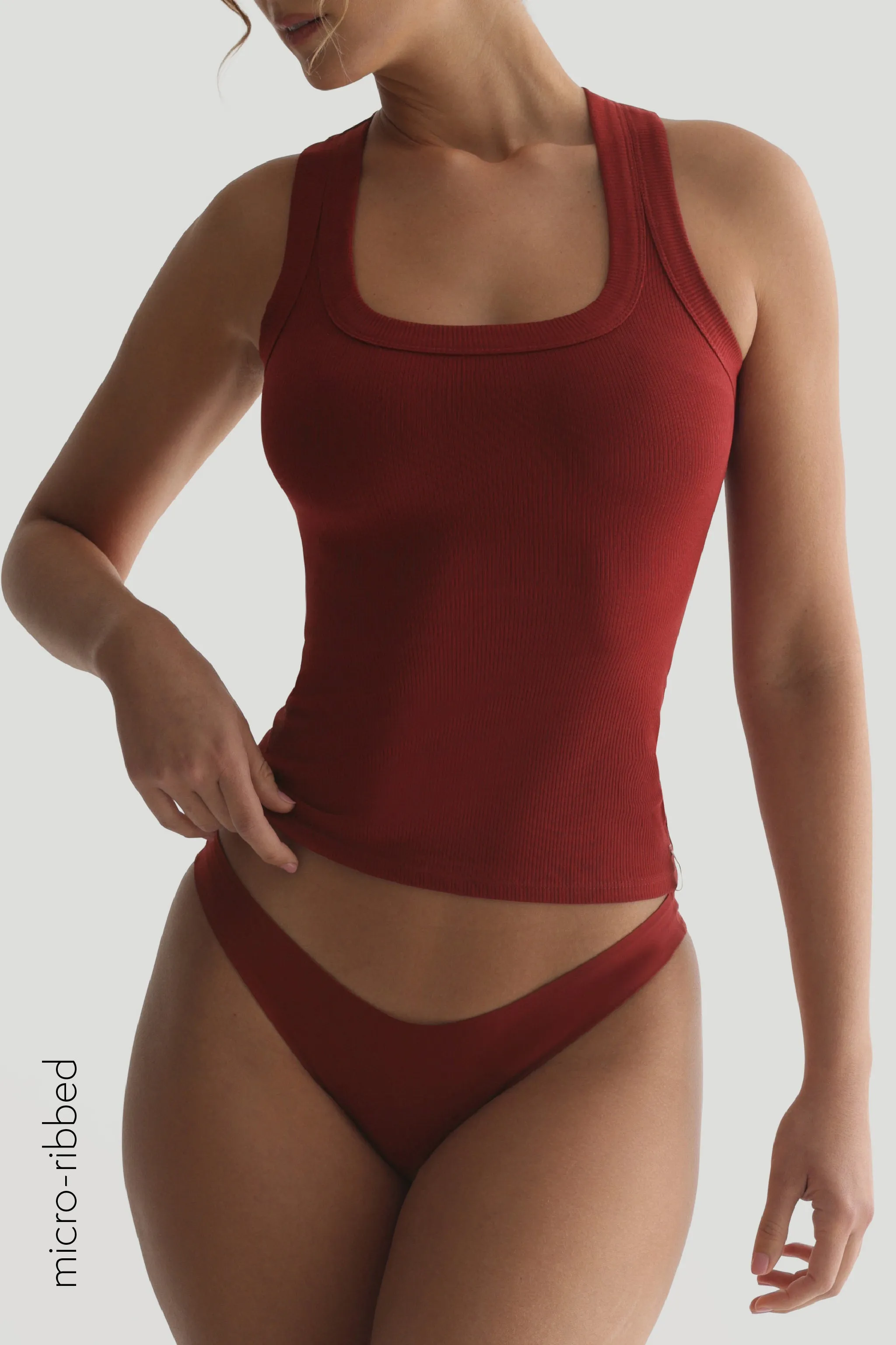 T-Shape Micro-Ribbed Tank Top - Merlot sold by My outfit online product image thumbnail 3