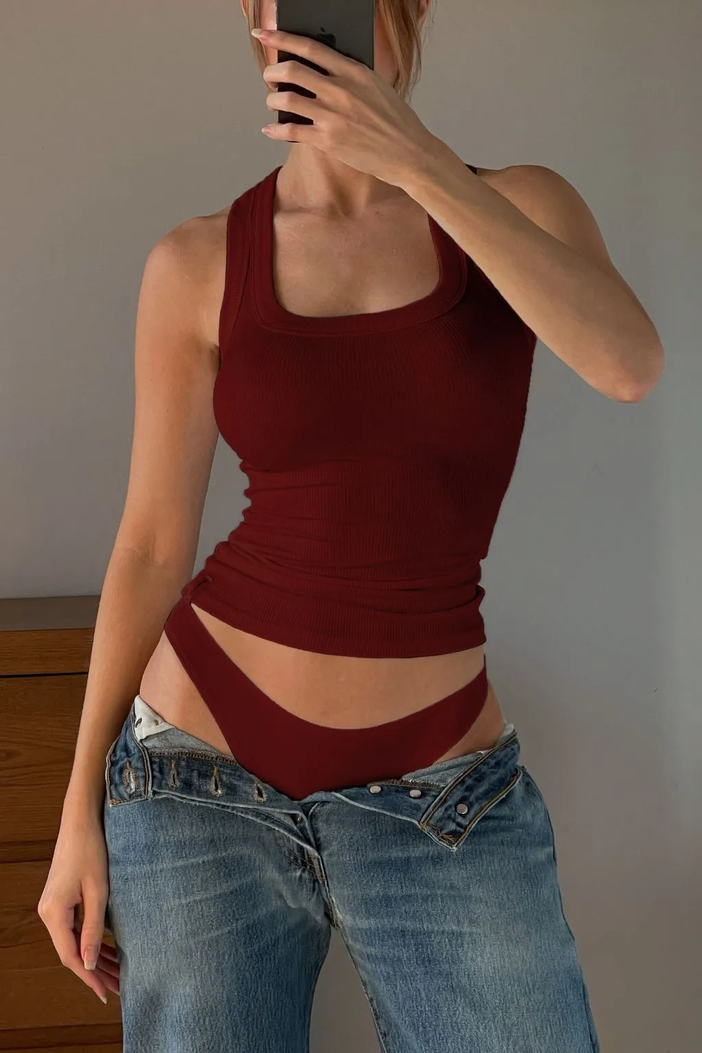T-Shape Micro-Ribbed Tank Top - Merlot sold by My outfit online