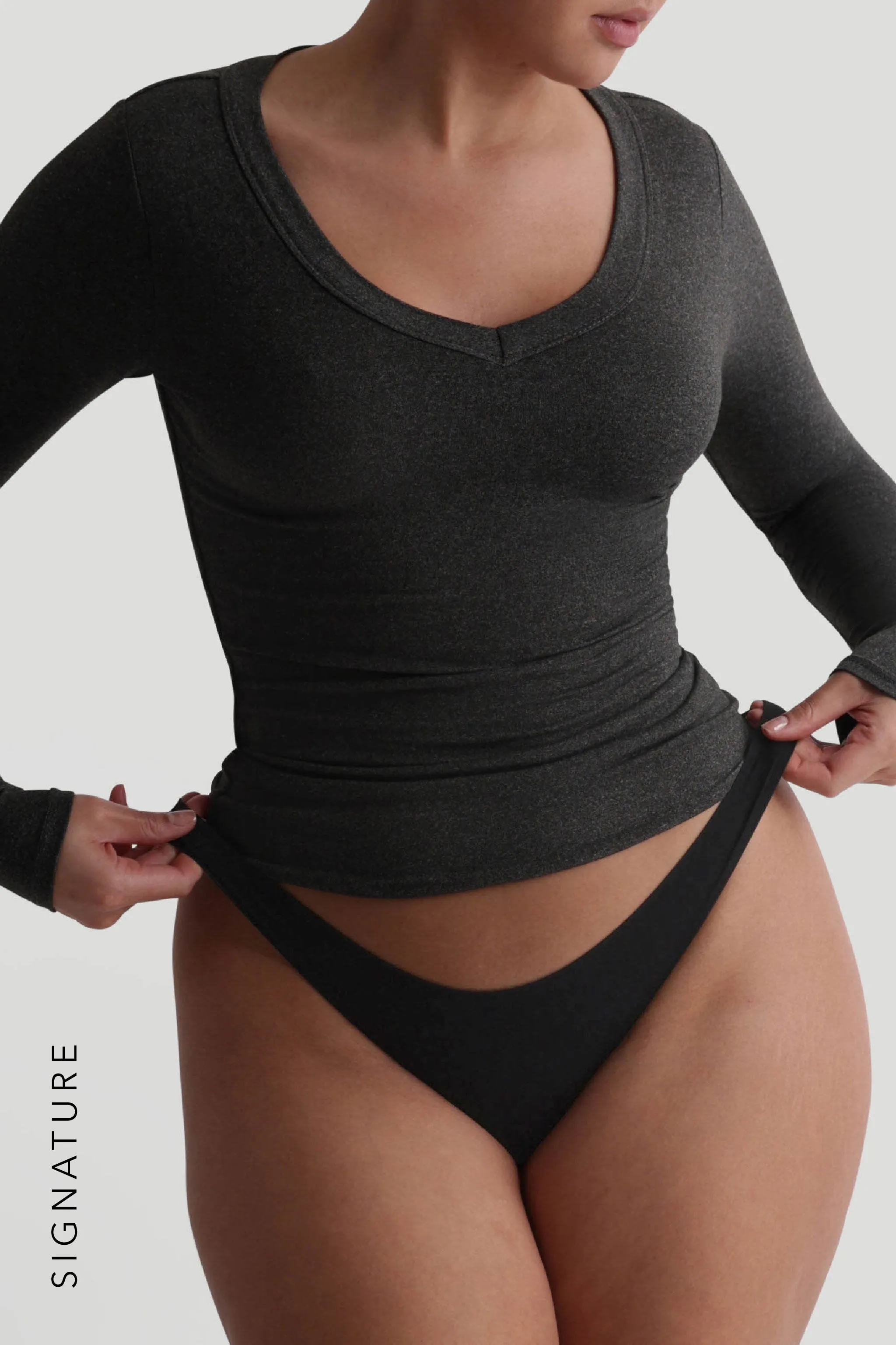 V-Shape Long Sleeve T-Shirt - Black Stone sold by My outfit online