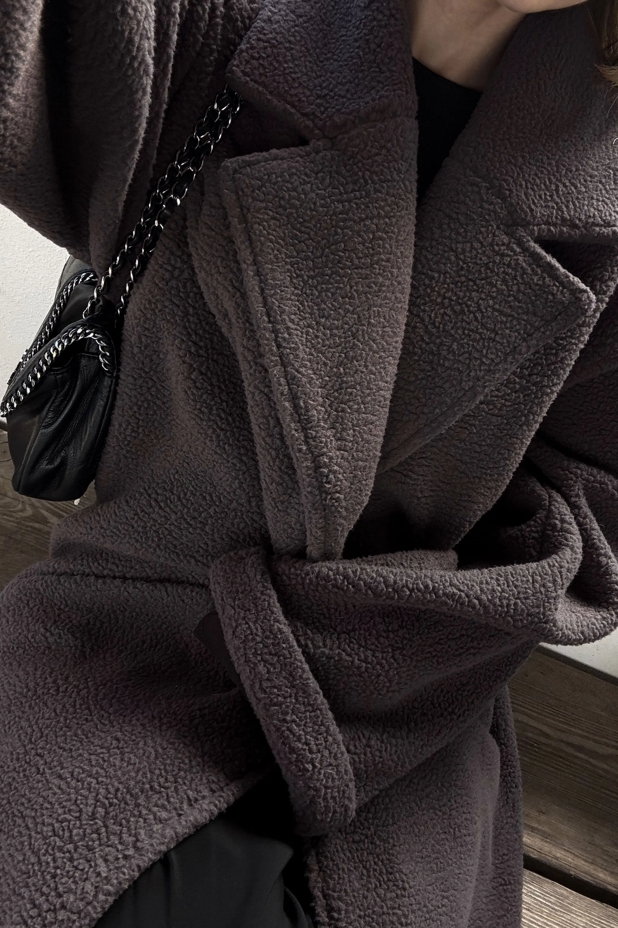 Sherpa Oversized Trench Coat - Charcoal sold by My outfit online product image thumbnail 3