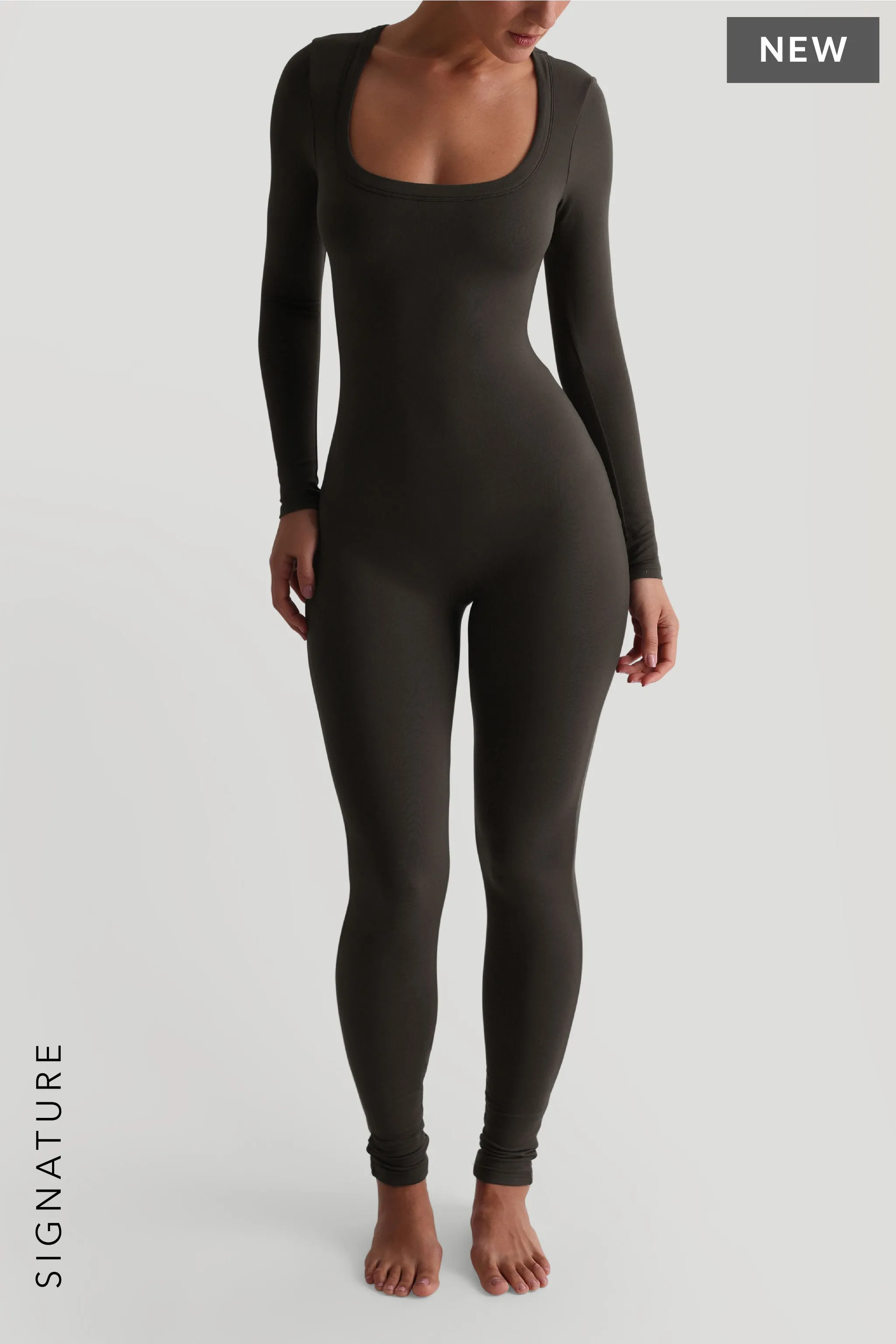 U-Shape Long Sleeve Jumpsuit - Charcoal sold by My outfit online