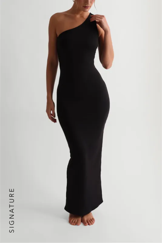 The One-Shoulder Ruched Maxi Dress - Black sold by My outfit online