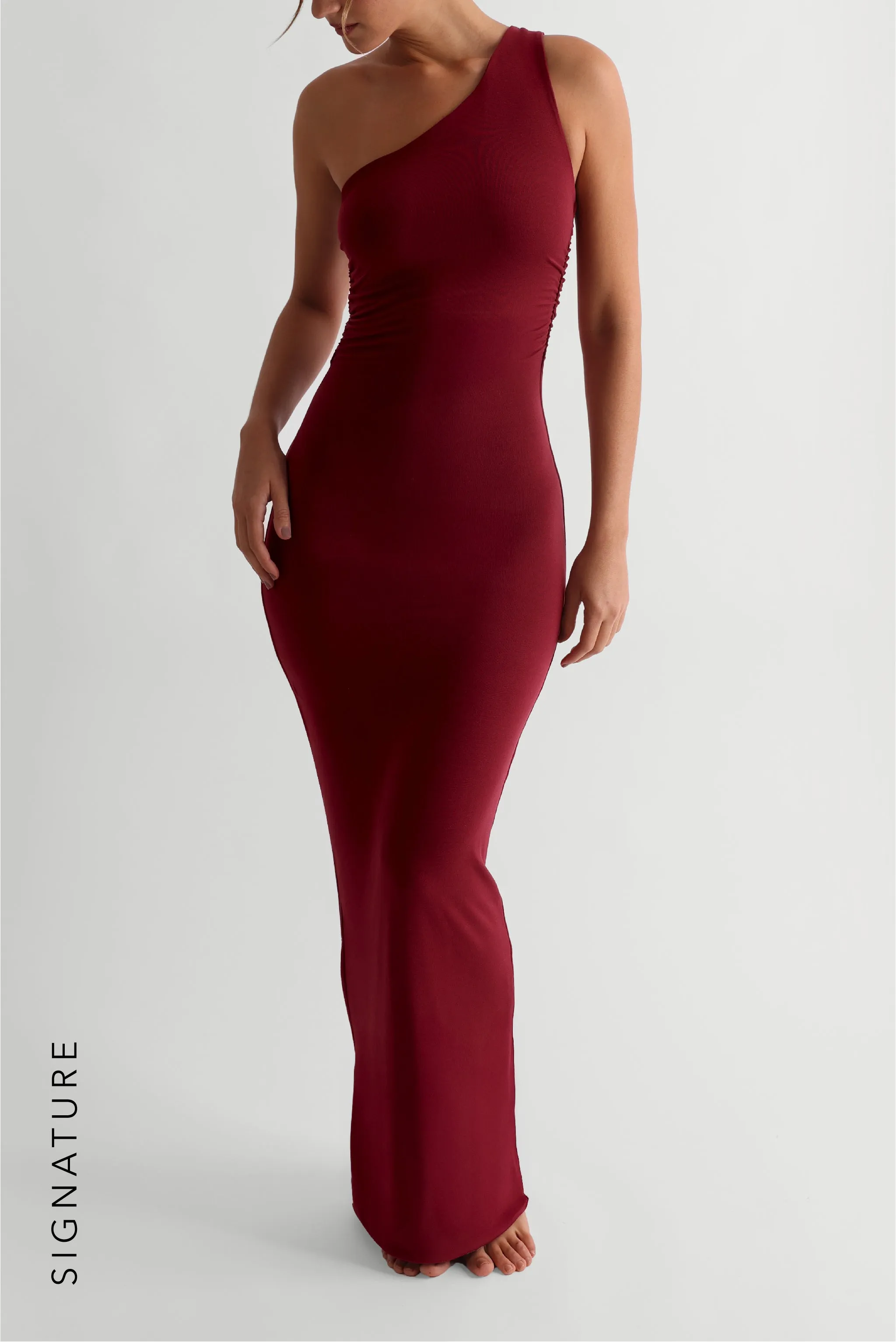 The One-Shoulder Ruched Maxi Dress - Wine sold by My outfit online product image thumbnail 2