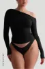 The Ruched Asymmetrical Long Sleeve Top - Black sold by My outfit online