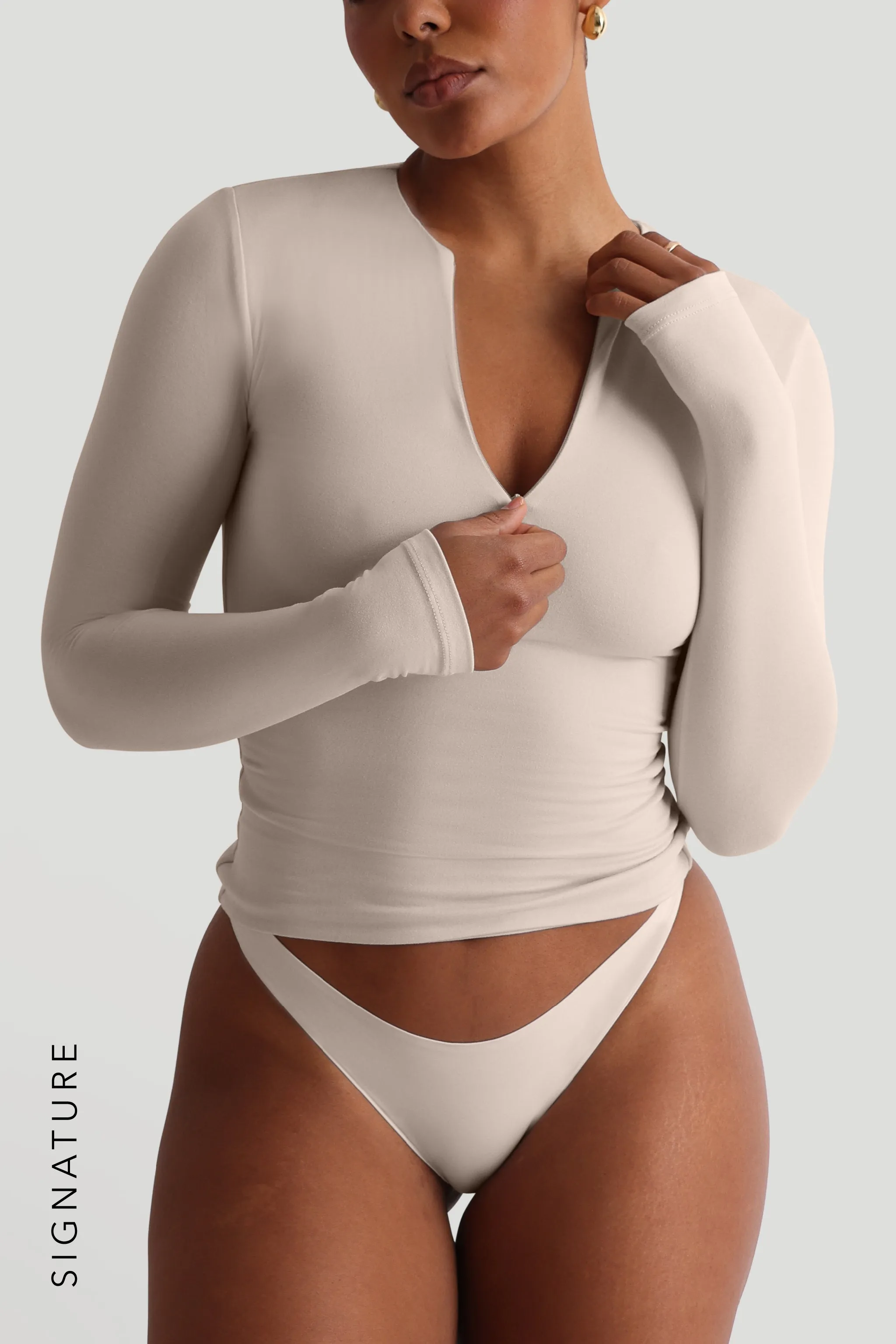 Zip-Up Long Sleeve T-Shirt - Buttercream sold by My outfit online product image thumbnail 2