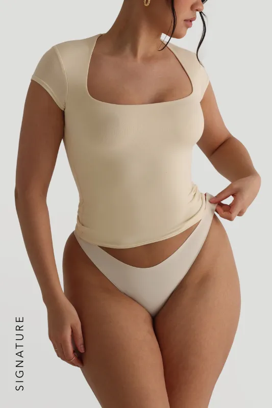 Cap Sleeve Square Neck T-Shirt - Soft Honey sold by My outfit online