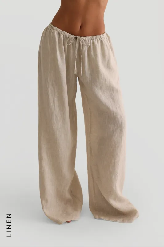 Heritage Linen Wide-Leg Pants - Sand sold by My outfit online
