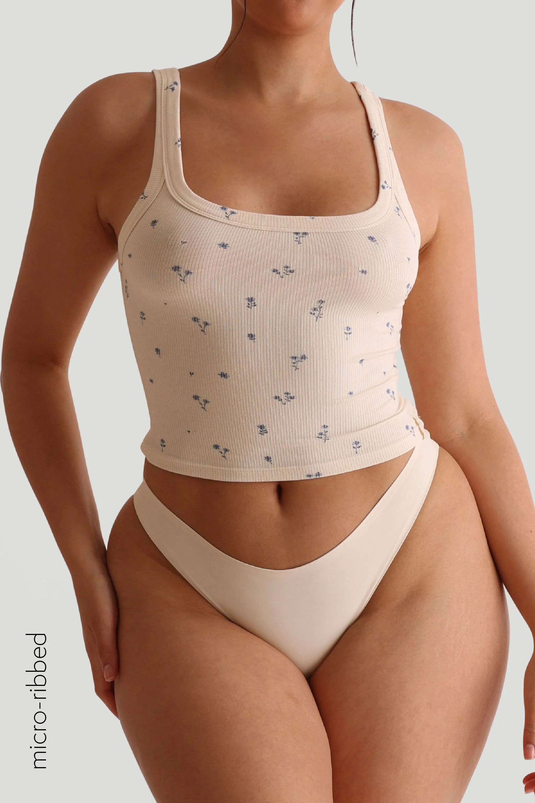Square Neck Micro-Ribbed Tank Top - Bloom sold by My outfit online