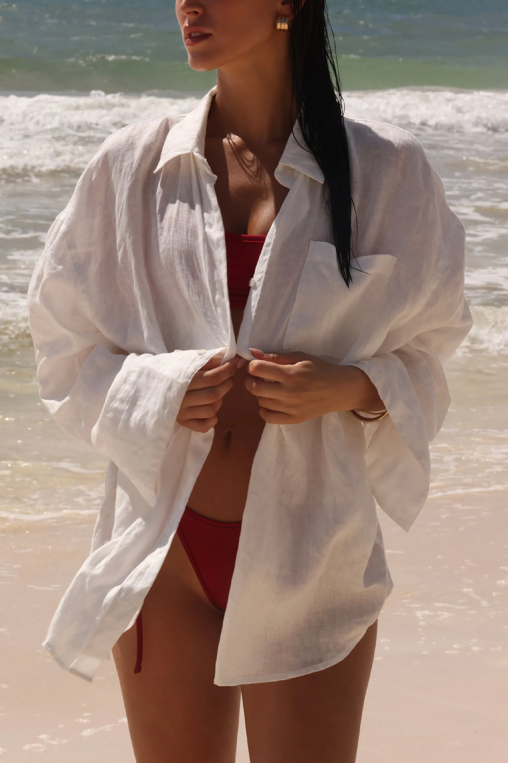 The Oversized Linen Button-Down Top - White sold by My outfit online