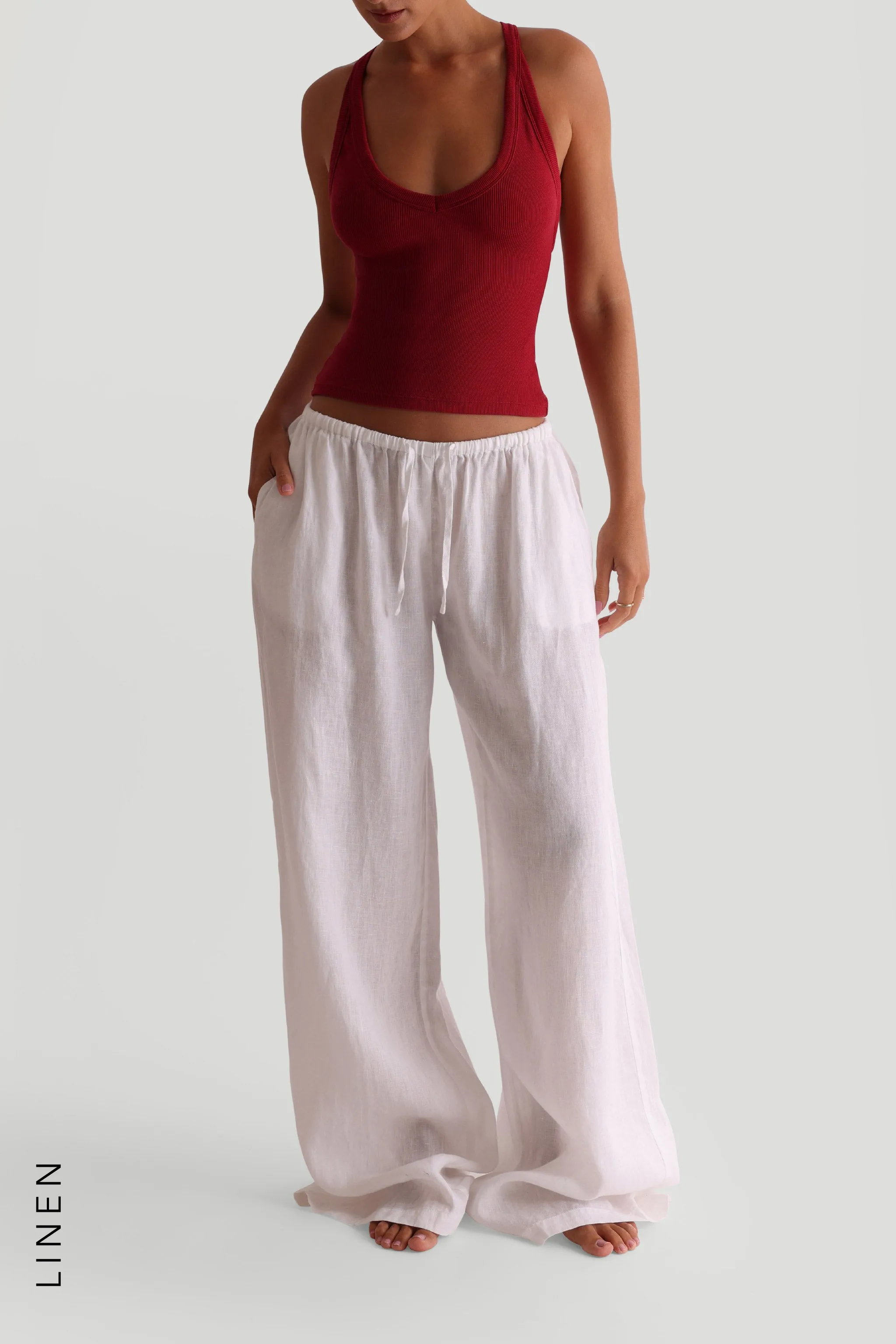 Heritage Linen Wide-Leg Pants - White sold by My outfit online