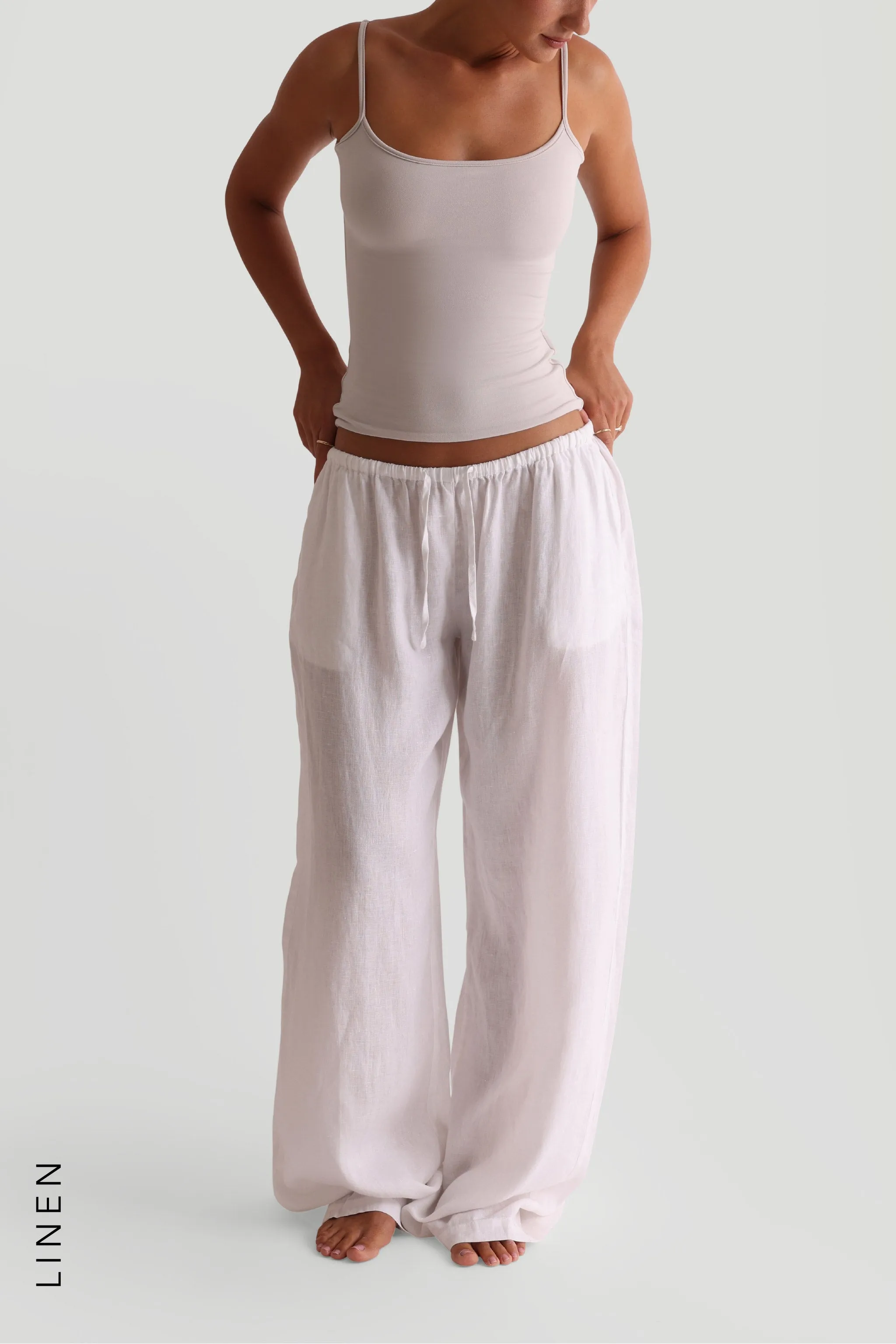 Heritage Linen Wide-Leg Pants - White sold by My outfit online product image thumbnail 3