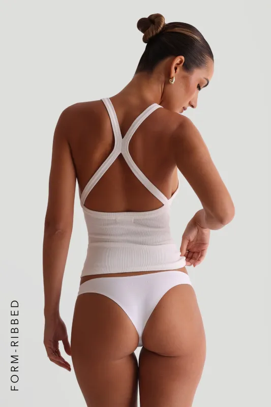 Form-Ribbed Plunge Split-Back Tank Top - White sold by My outfit online