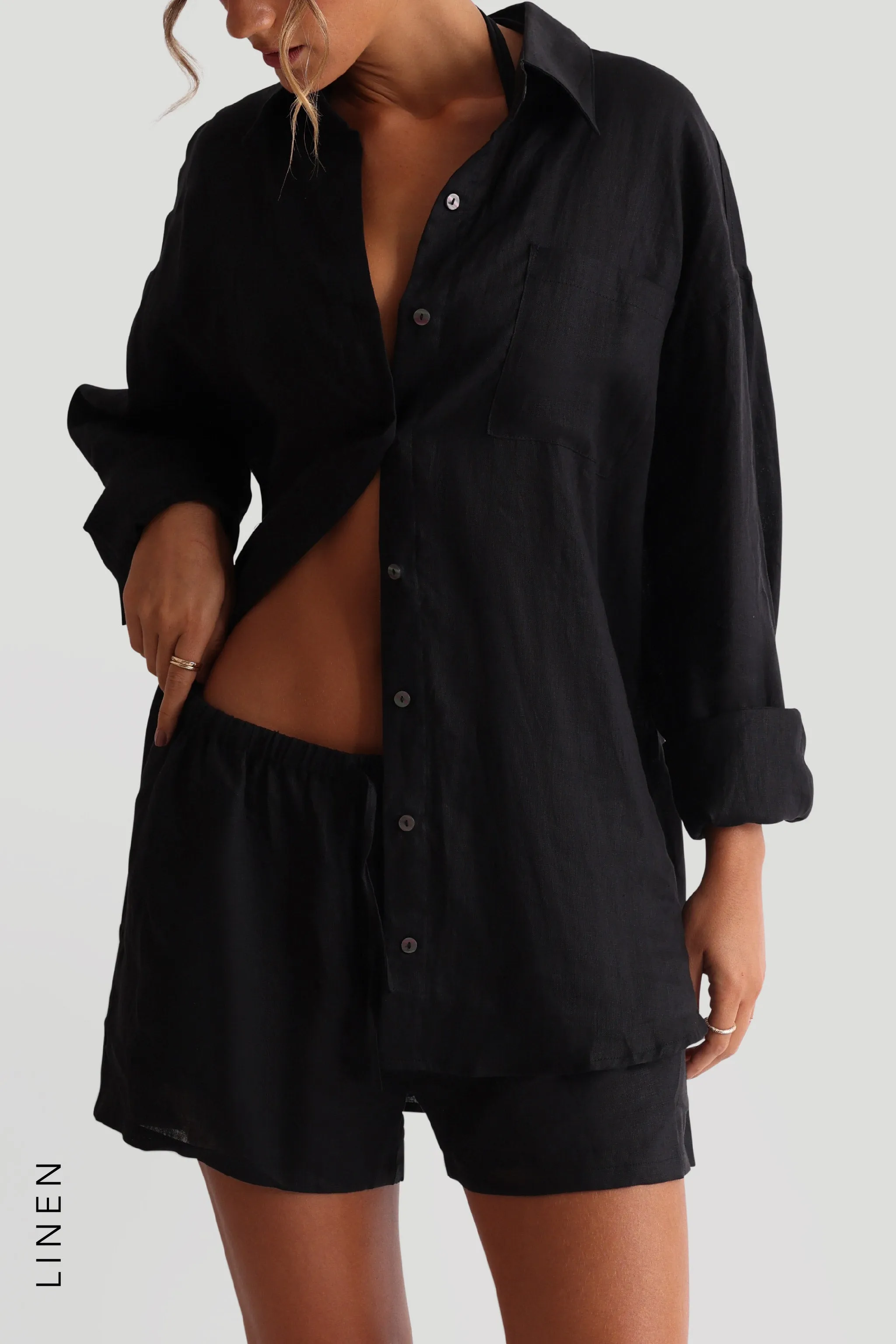 The Oversized Linen Button-Down Top - Black sold by My outfit online product image thumbnail 5