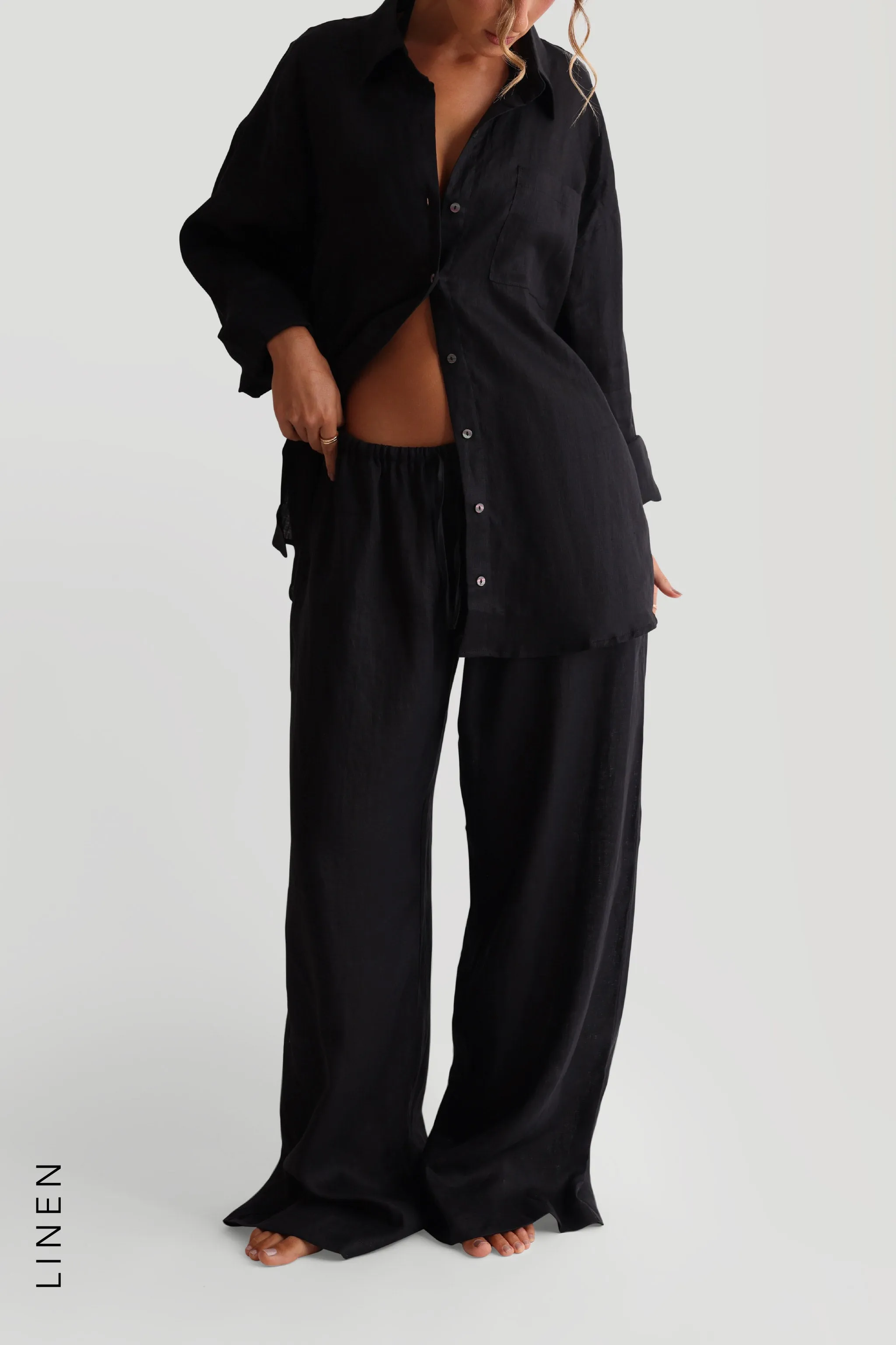 The Oversized Linen Button-Down Top - Black sold by My outfit online