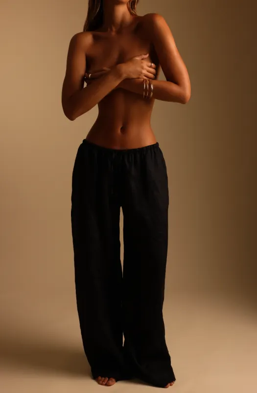 Heritage Linen Wide-Leg Pants - Black sold by My outfit online