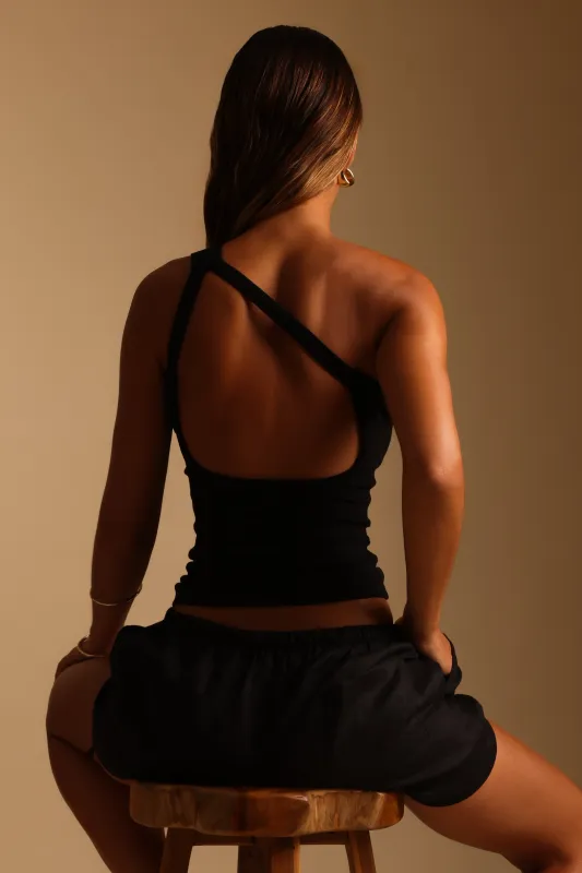 Form-Ribbed One-Shoulder Open-Back Top - Black sold by My outfit online
