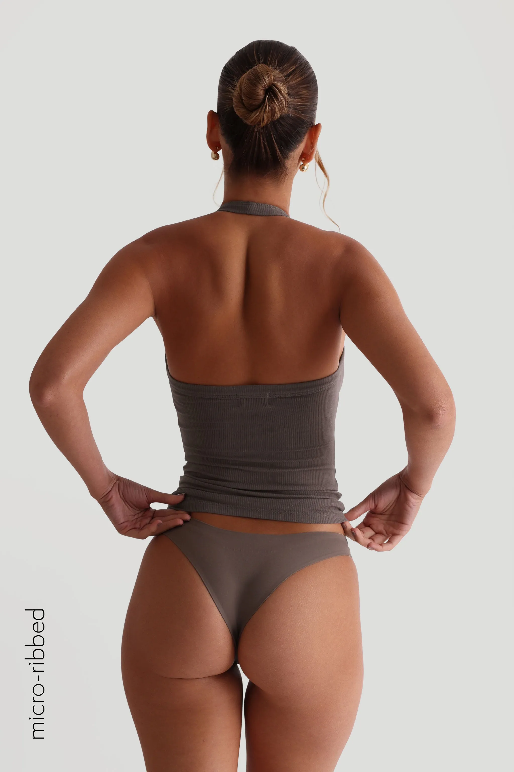 V-Neck Micro-Ribbed Halter Top - Mushroom sold by My outfit online product image thumbnail 2