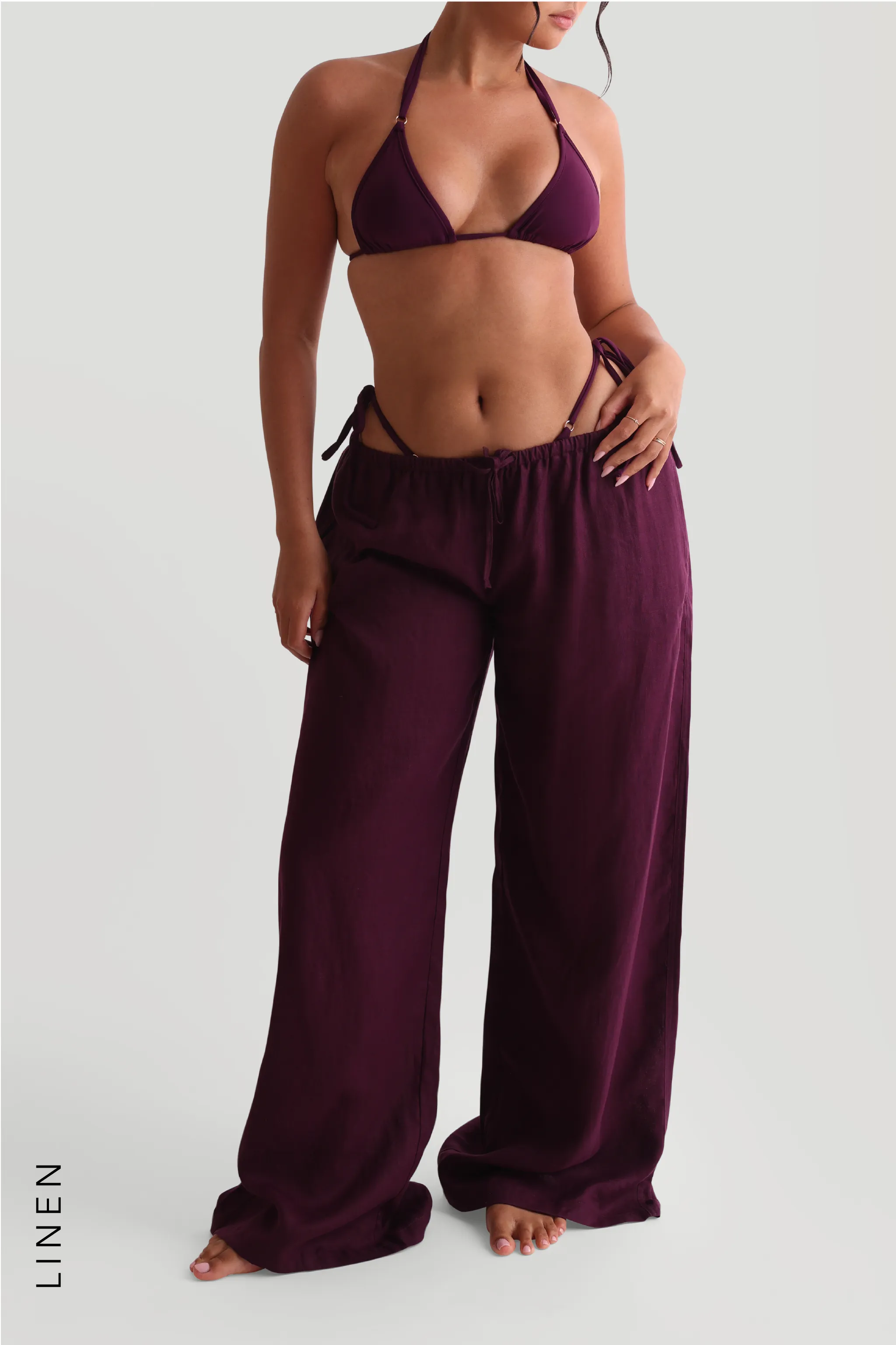 Heritage Linen Wide-Leg Pants - Grape sold by My outfit online product image thumbnail 3