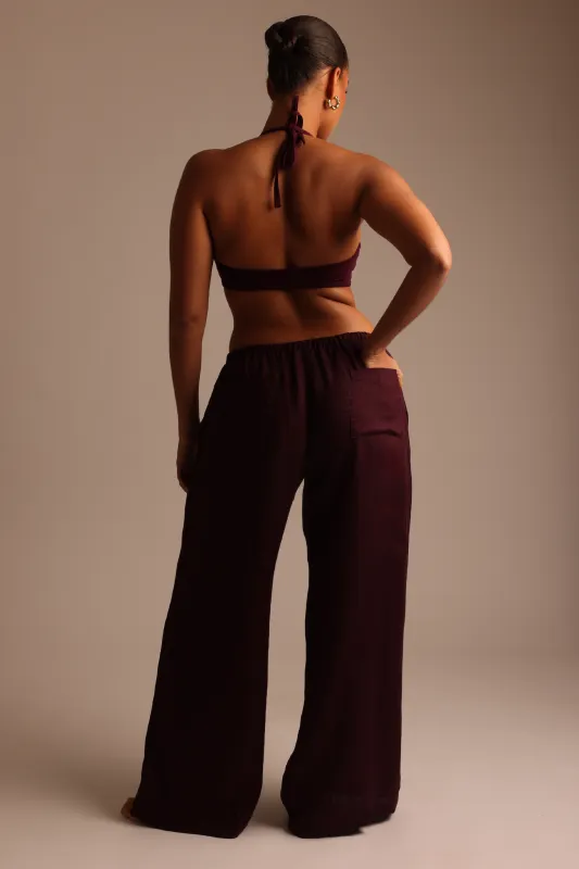 Heritage Linen Wide-Leg Pants - Grape sold by My outfit online