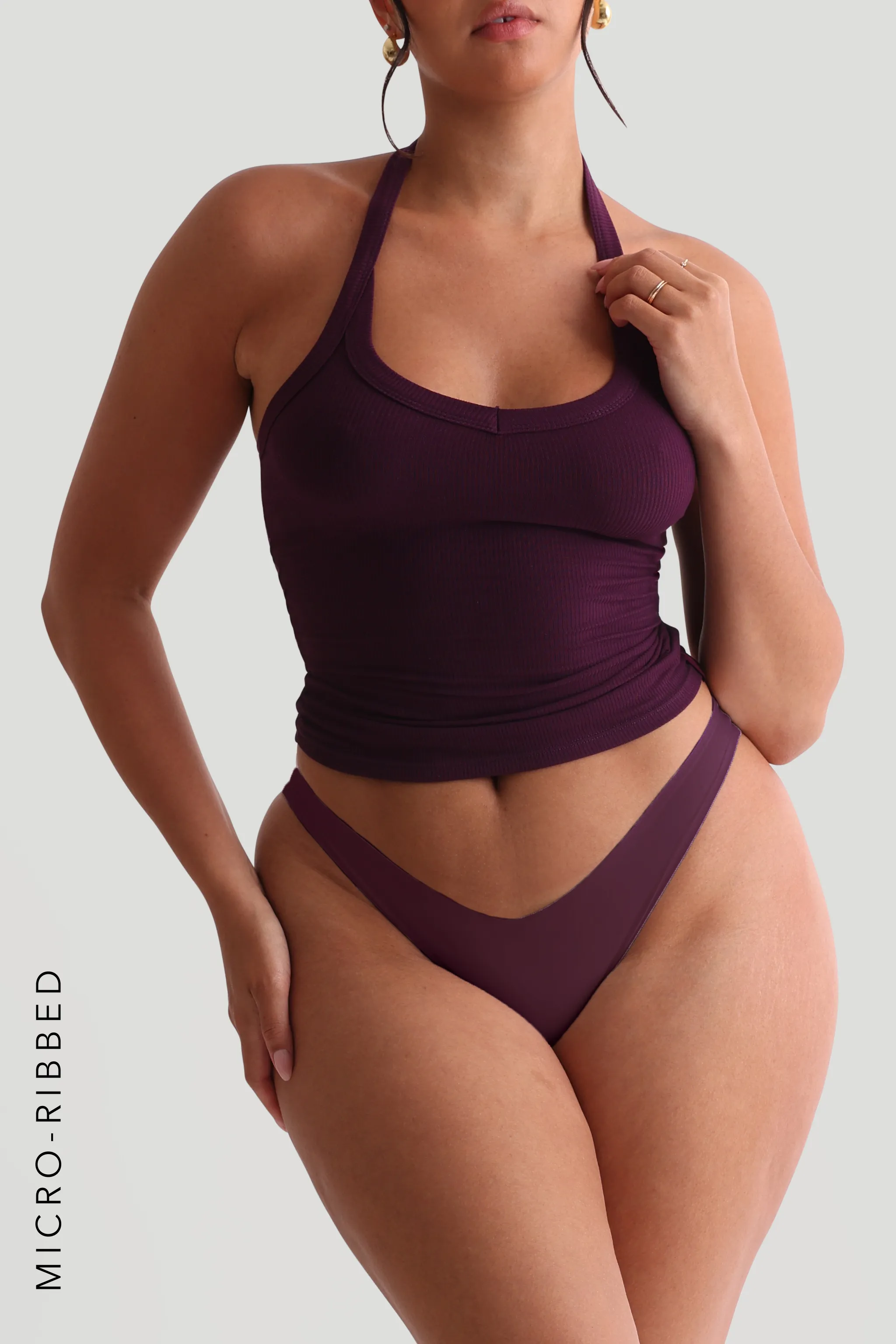 V-Neck Micro-Ribbed Halter Top - Grape sold by My outfit online product image thumbnail 2