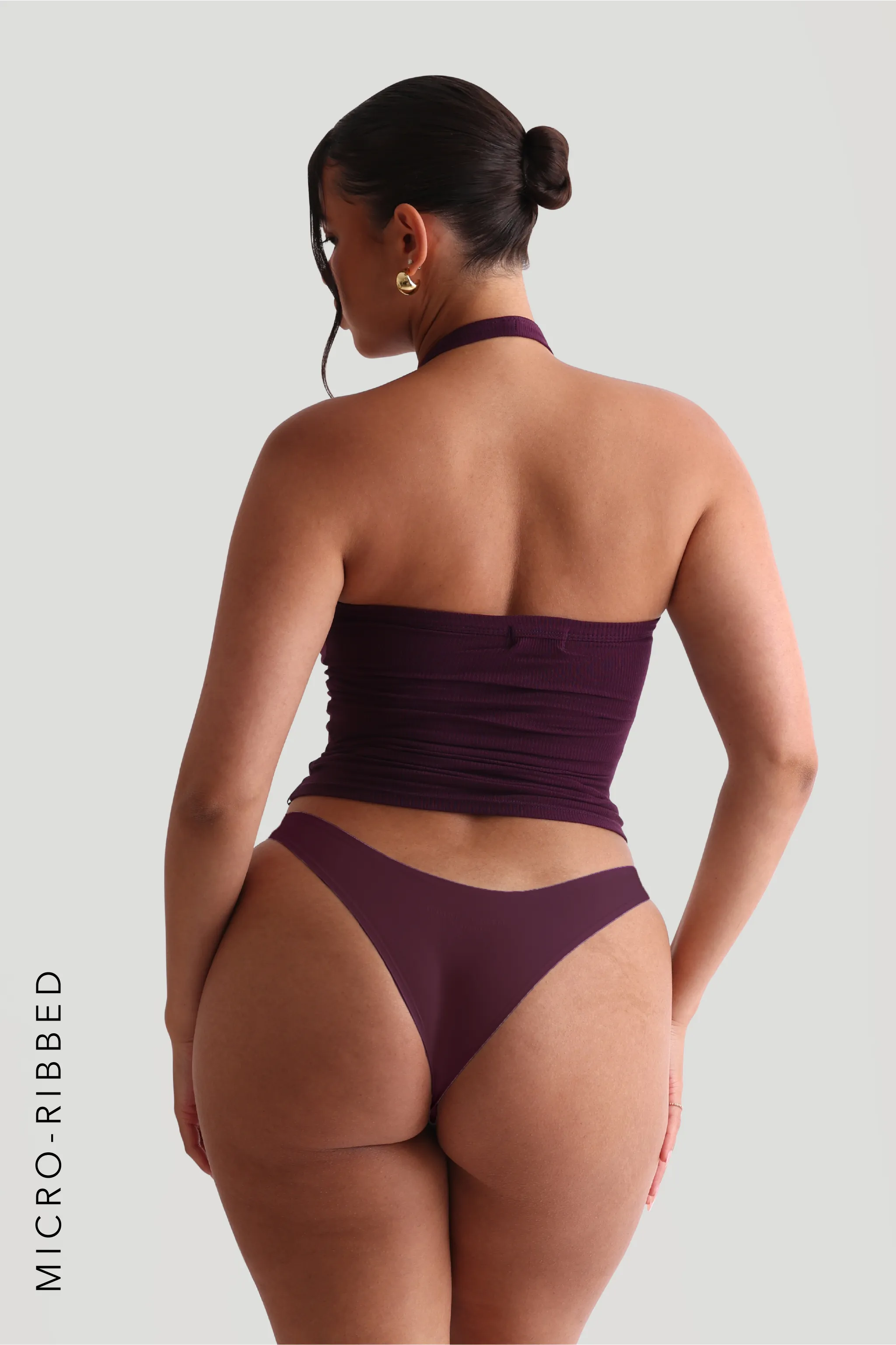 V-Neck Micro-Ribbed Halter Top - Grape sold by My outfit online product image thumbnail 3