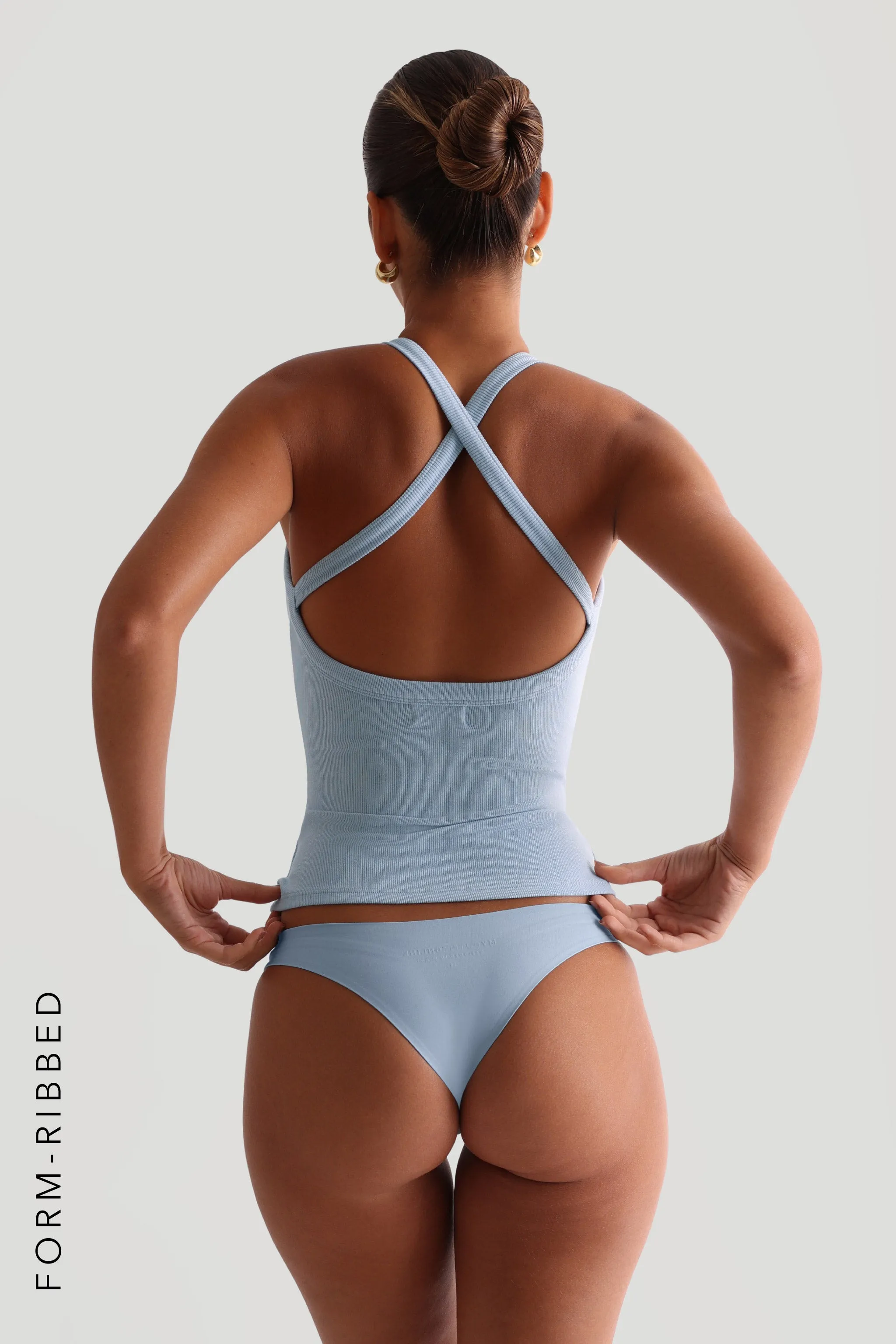 Crew Form-Ribbed Cross-Back Tank Top - Celeste sold by My outfit online