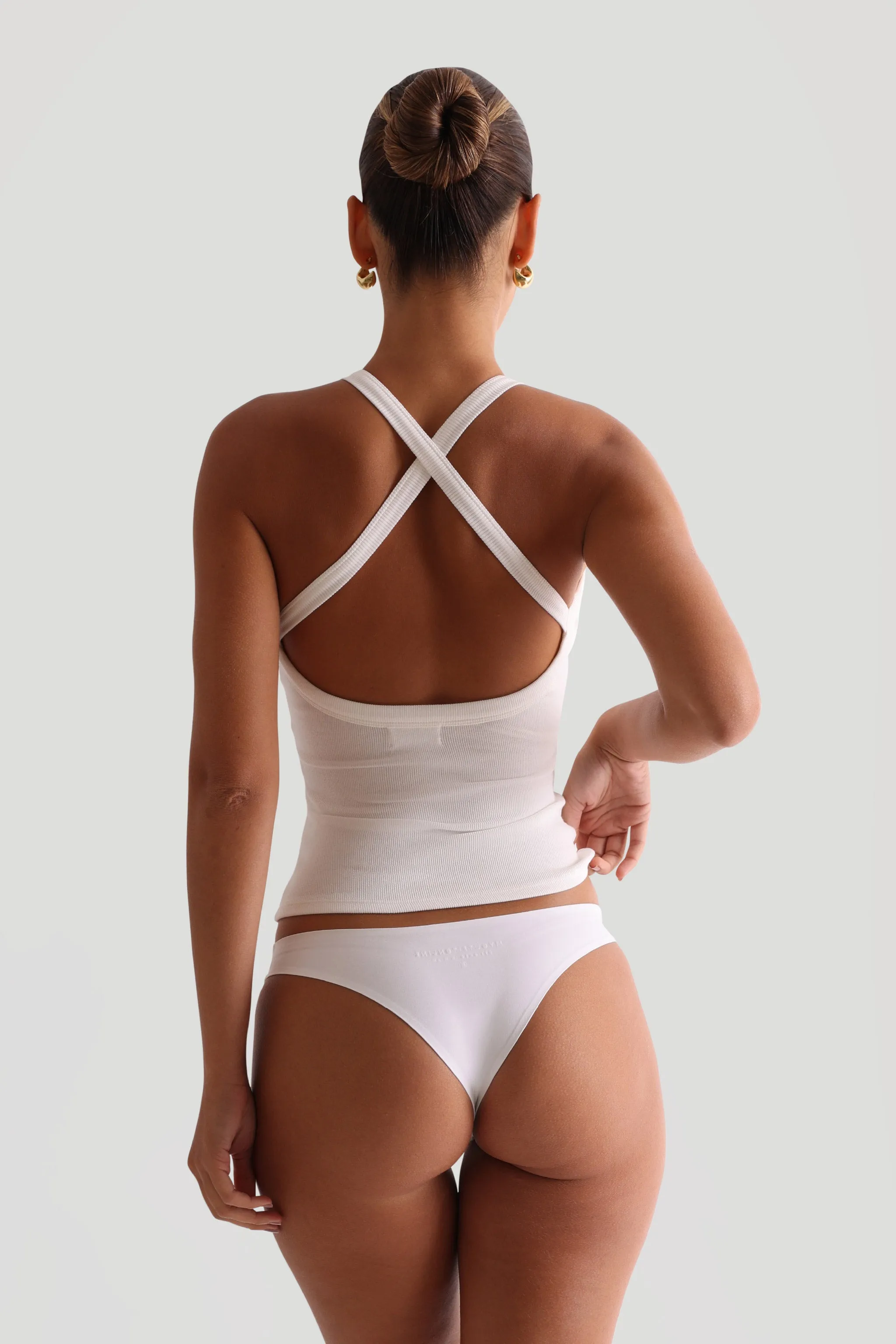 Crew Form-Ribbed Cross-Back Tank Top - White sold by My outfit online