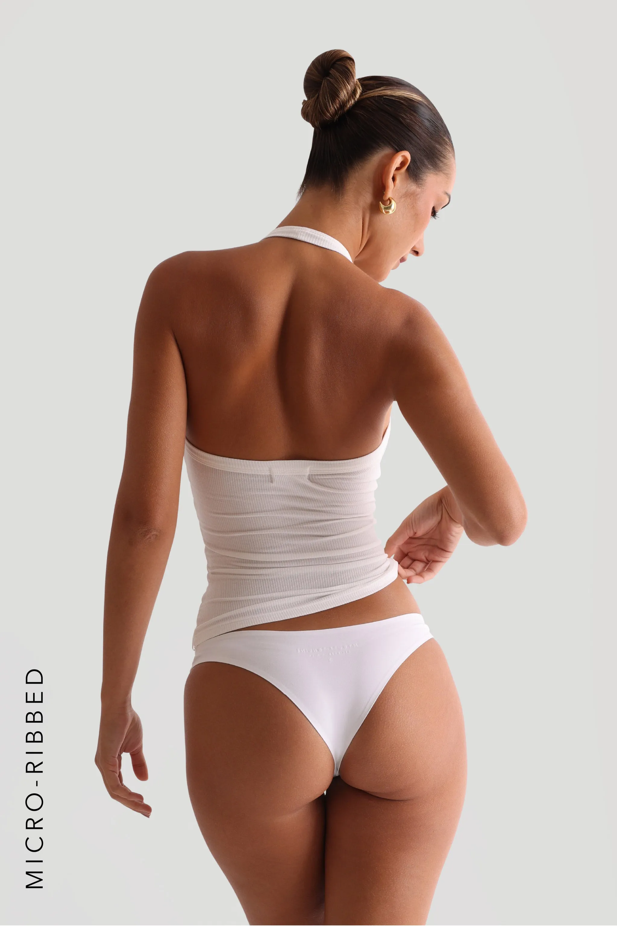 V-Neck Micro-Ribbed Halter Top - White sold by My outfit online product image thumbnail 3