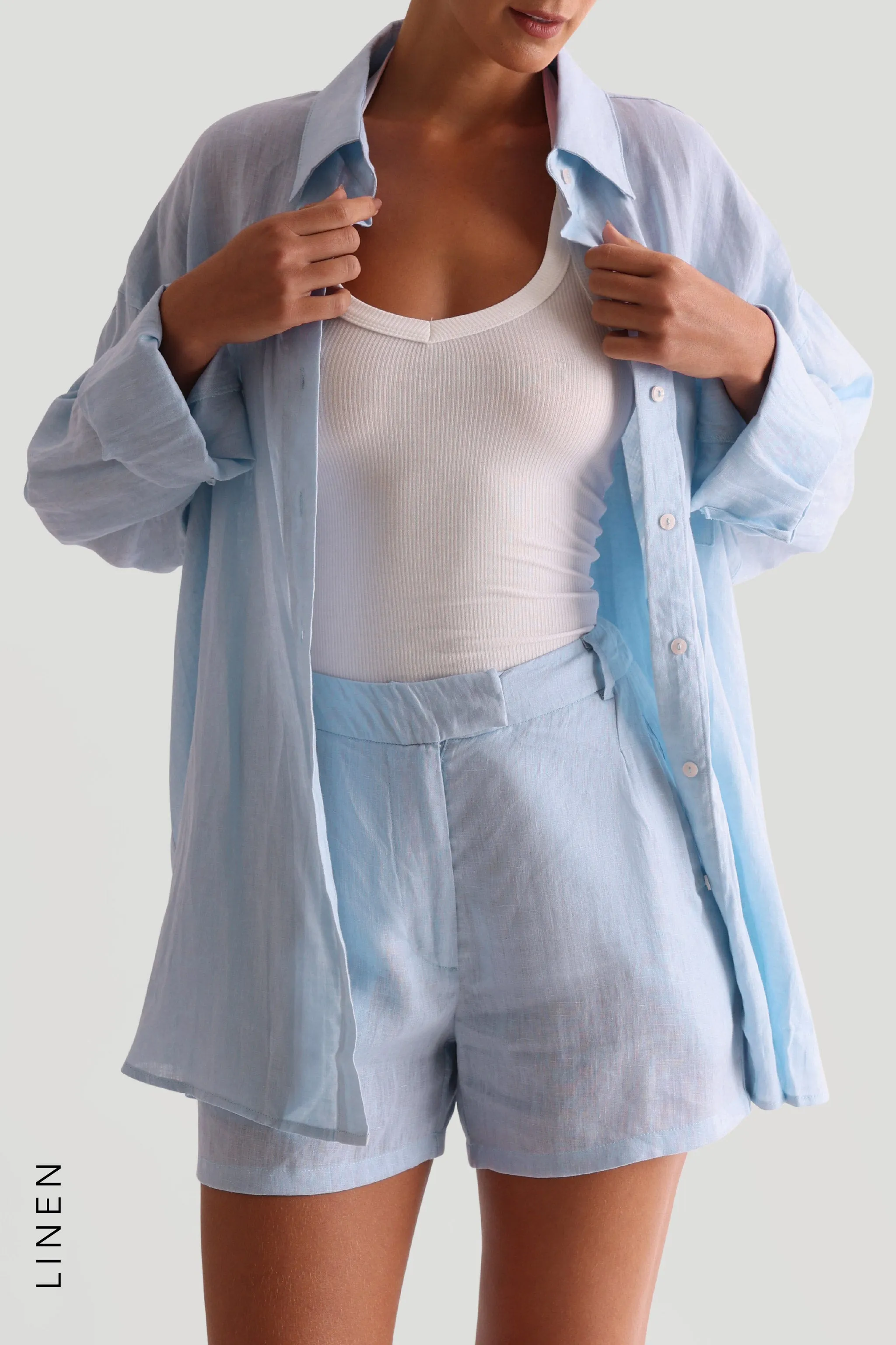The Oversized Linen Button-Down Top - Celeste sold by My outfit online product image thumbnail 2