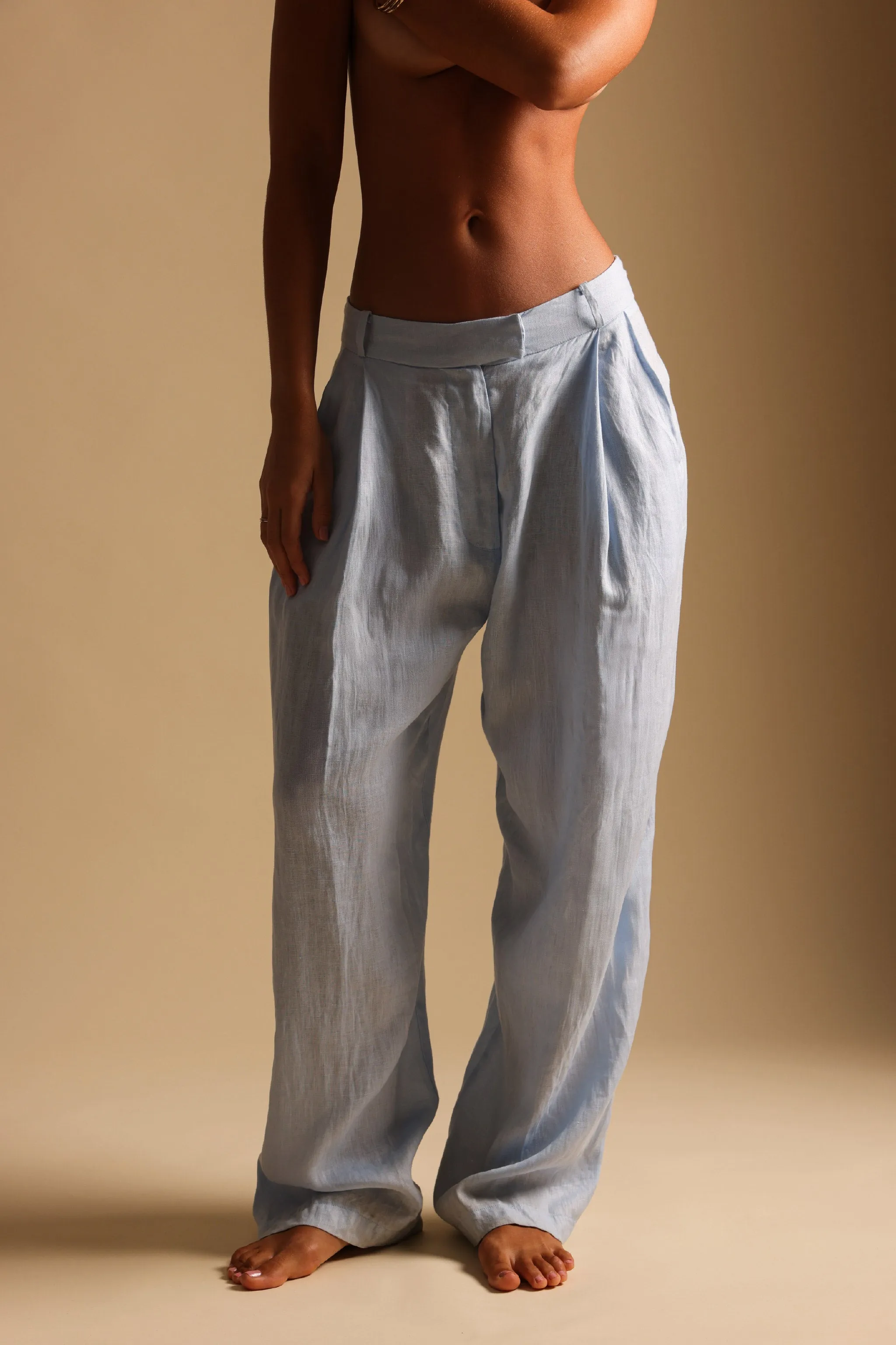 The Ivy Wide-Leg Linen Trousers - Celeste sold by My outfit online