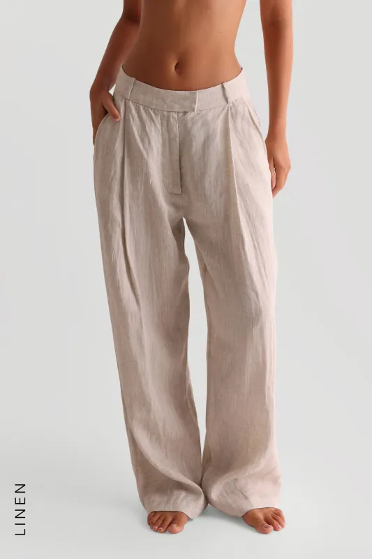 The Ivy Wide-Leg Linen Trousers - Sand sold by My outfit online