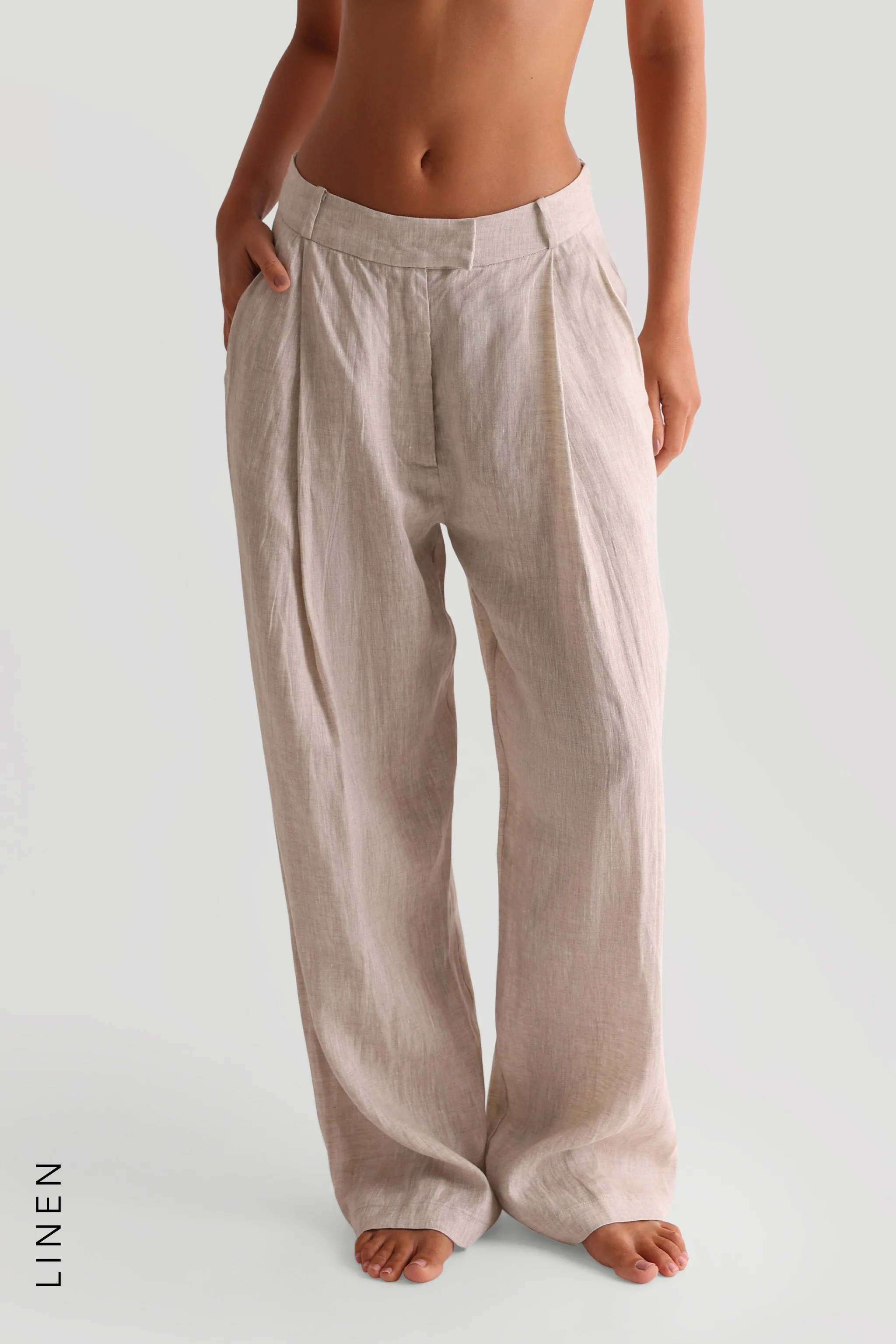 The Ivy Wide-Leg Linen Trousers - Sand sold by My outfit online