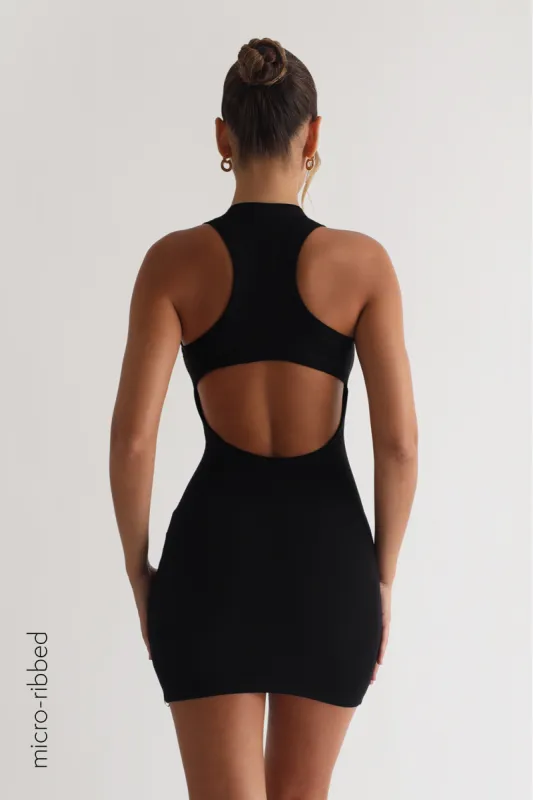 T-Shape Micro-Ribbed Mini Dress - Black sold by My outfit online