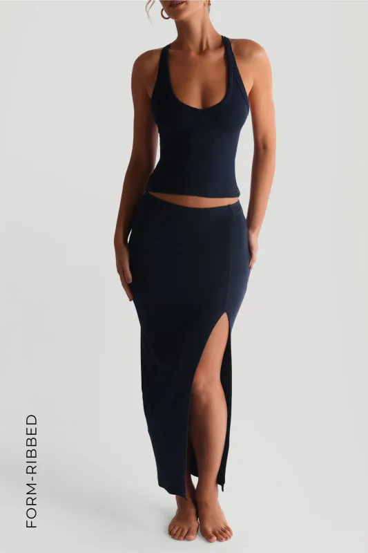 Form-Ribbed Slit Maxi Skirt - Navy sold by My outfit online