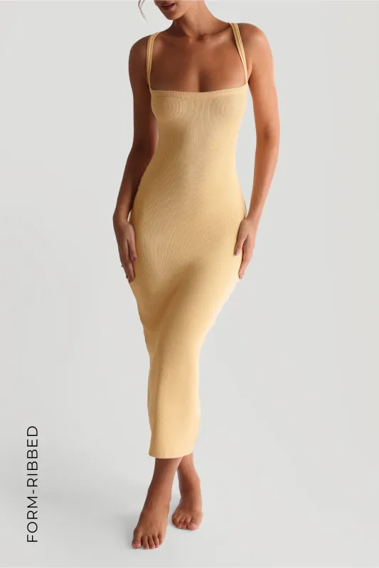Form-Ribbed Cross-Back Midi Dress - Mango Creme sold by My outfit online