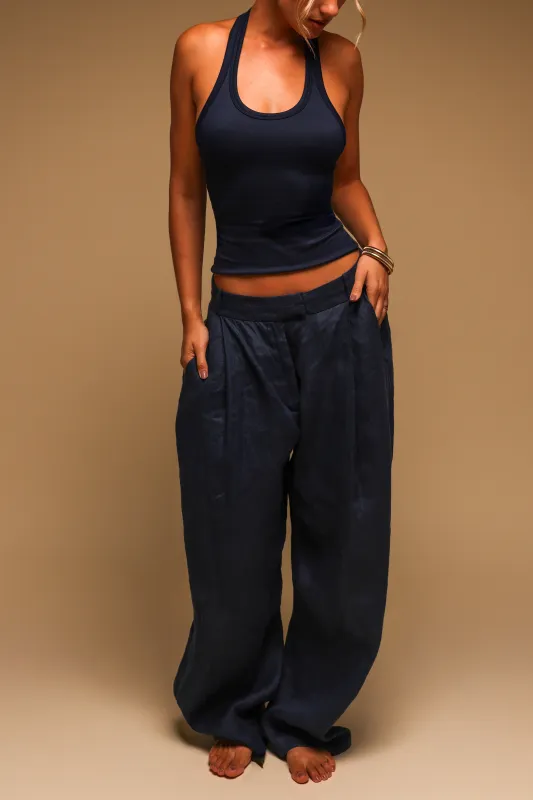 The Ivy Wide-Leg Linen Trousers - Navy sold by My outfit online
